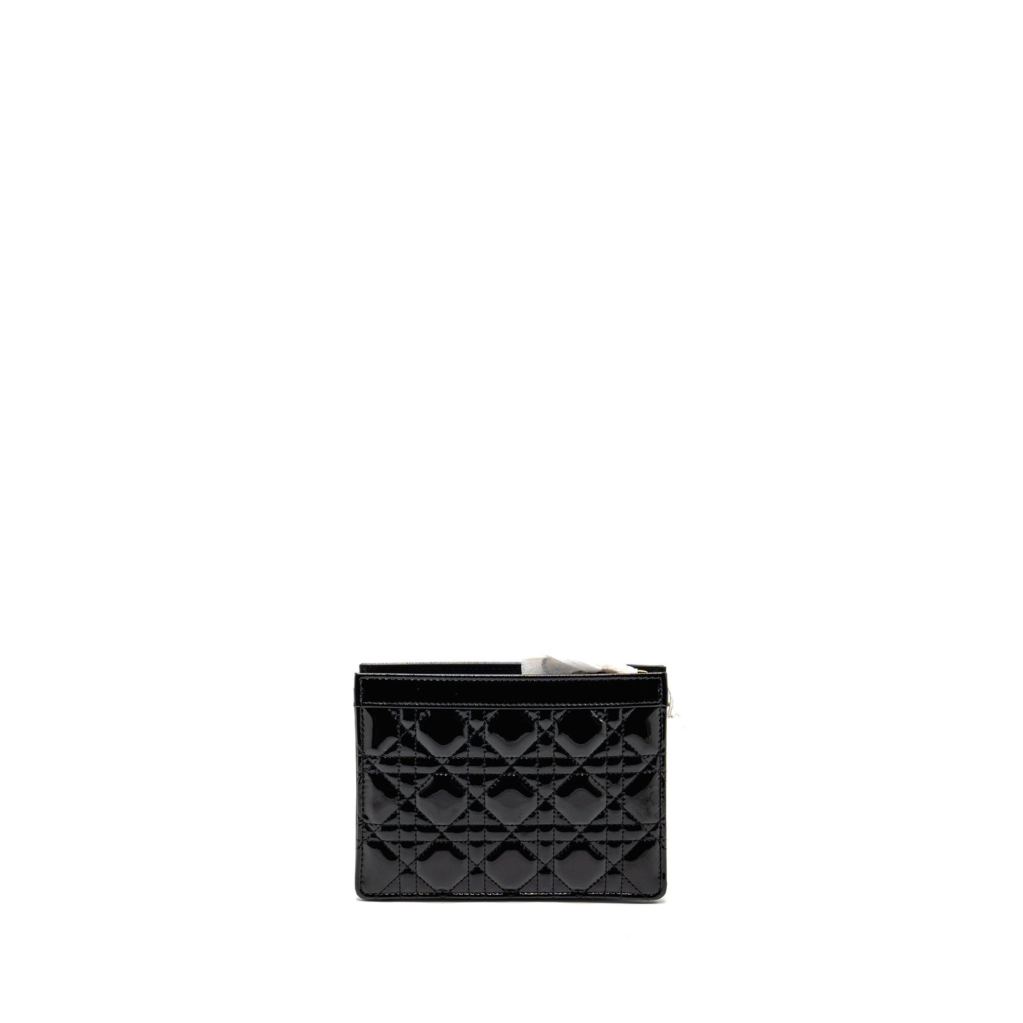 Luxury Dior Caro Pouch with Chain Patent Calfskin Black GHW