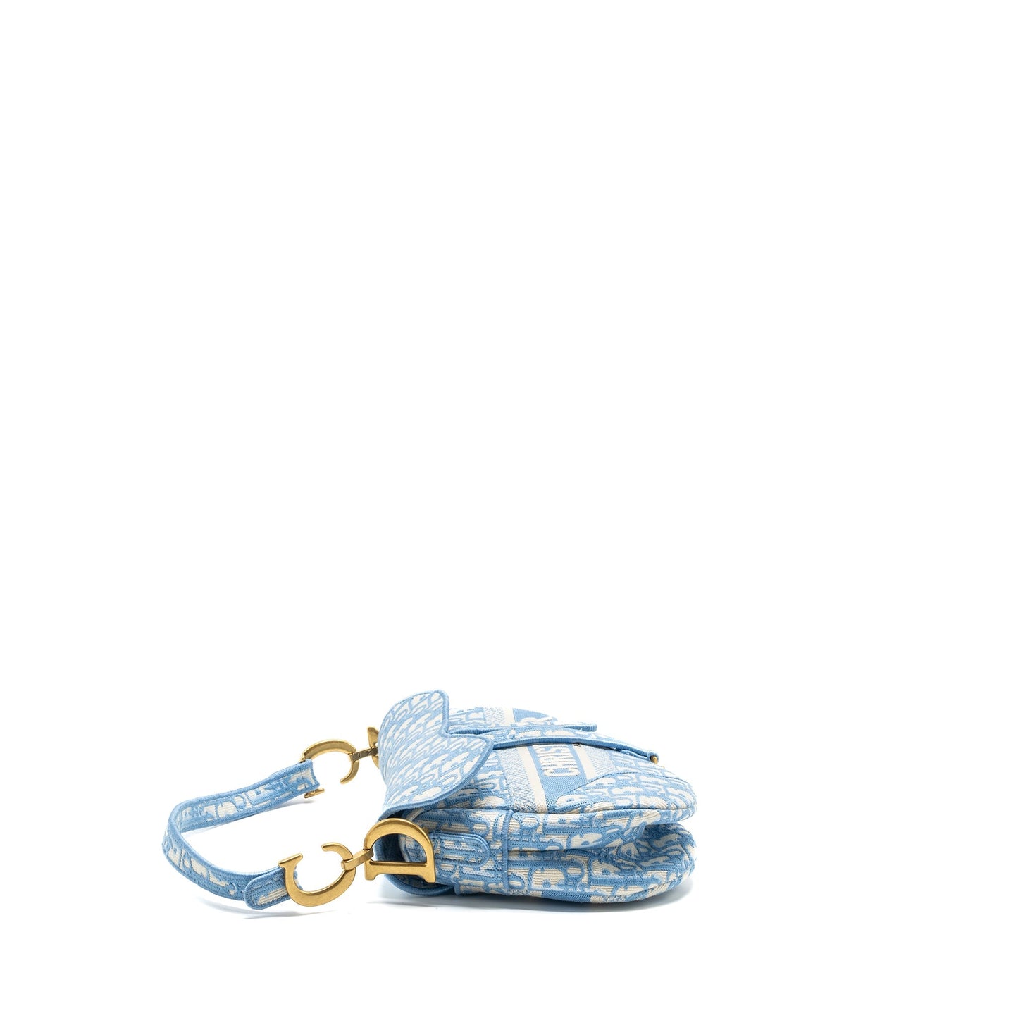 Luxury Dior medium Saddle Bag Oblique Embroidery Light Blue GHW