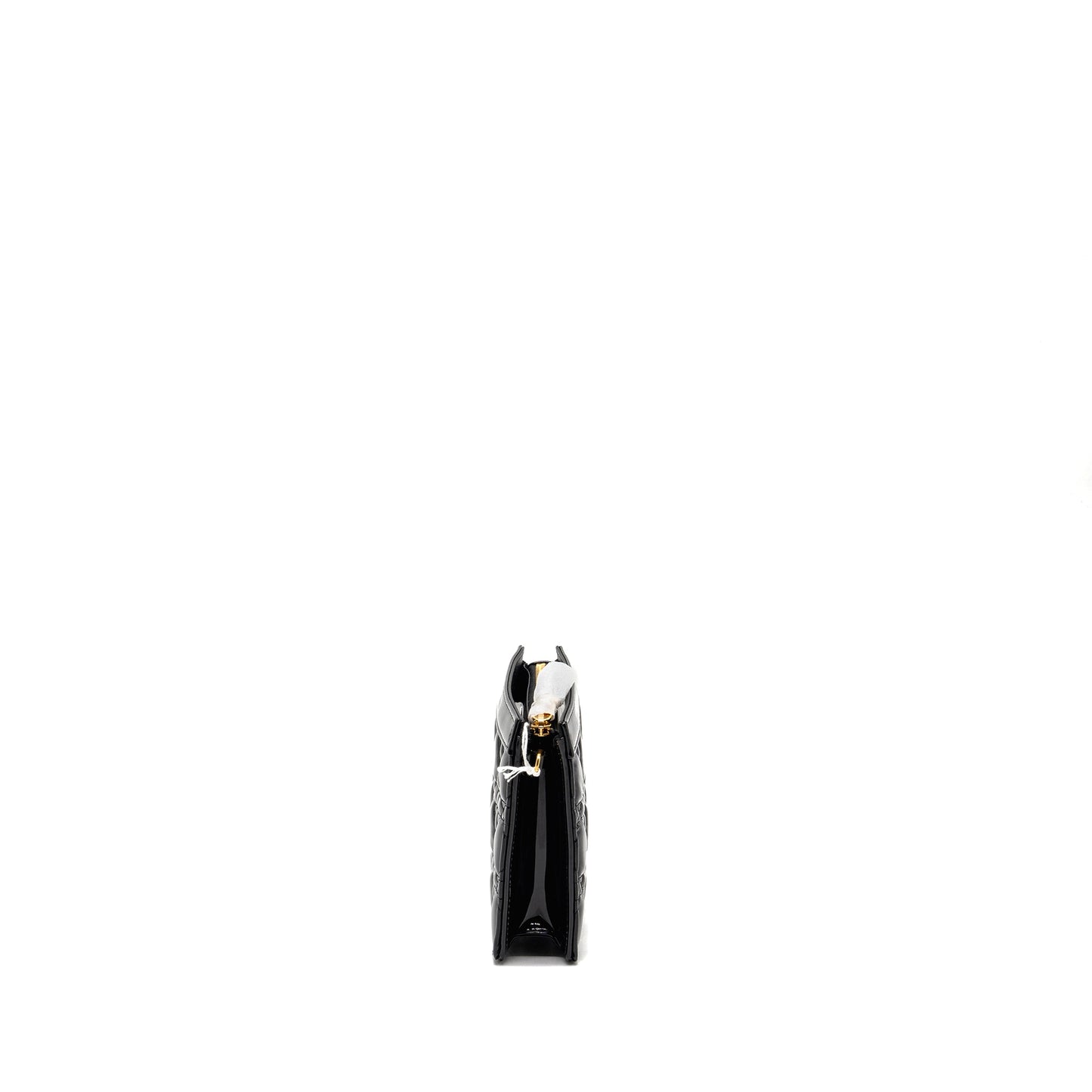 Luxury Dior Caro Pouch with Chain Patent Calfskin Black GHW