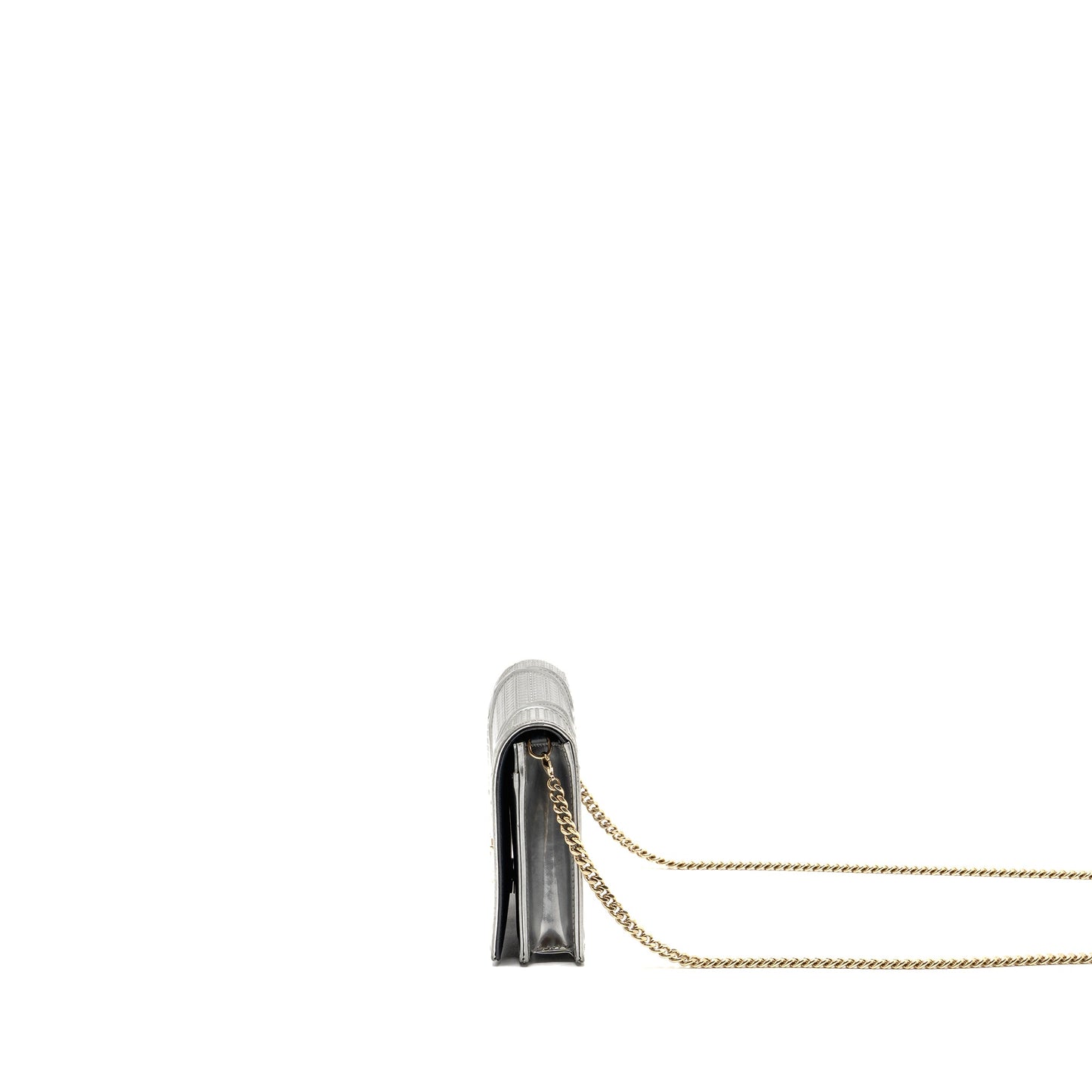 Dior Diorama Wallet on Chain Metallic Patent Silver LGHW