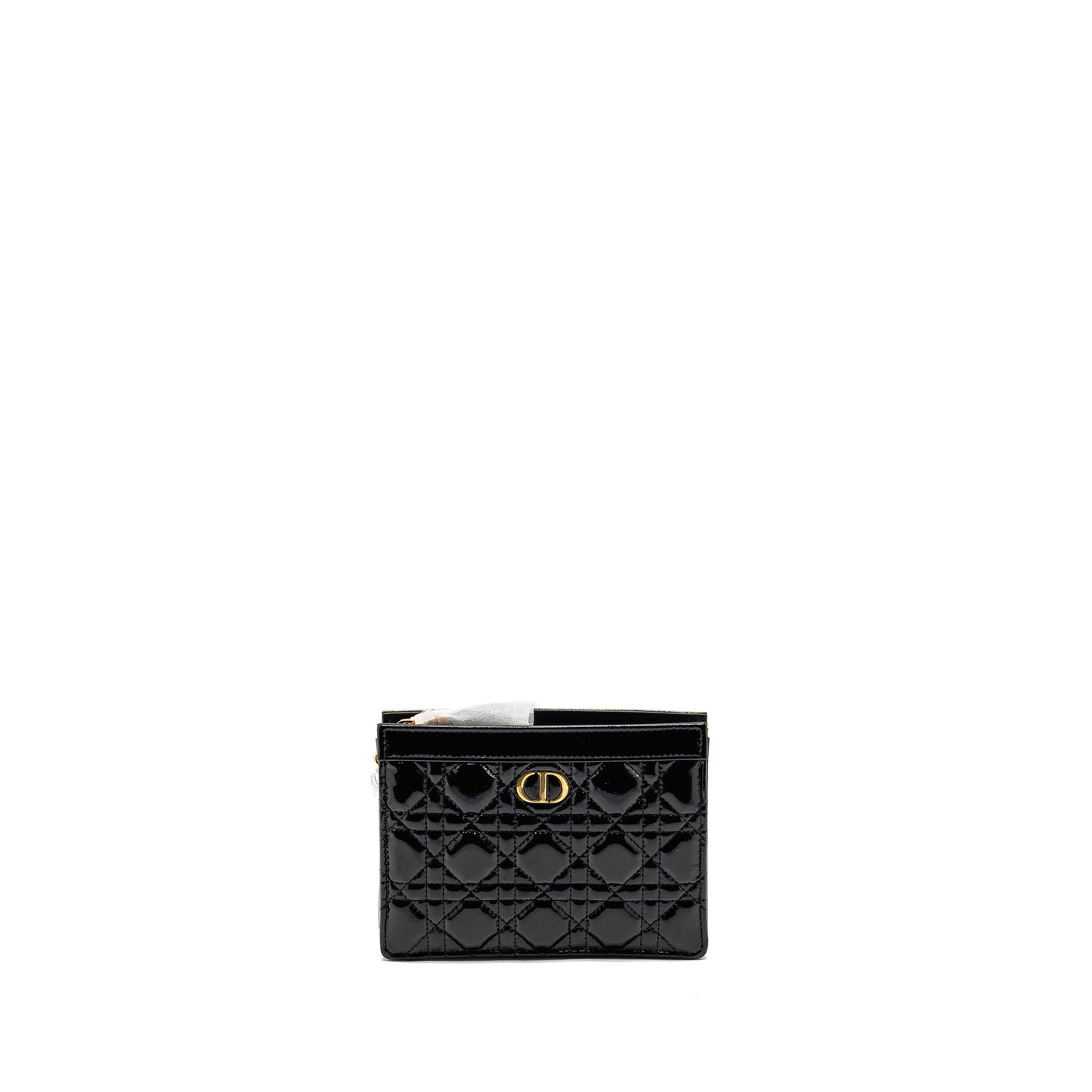 Luxury Dior Caro Pouch with Chain Patent Calfskin Black GHW