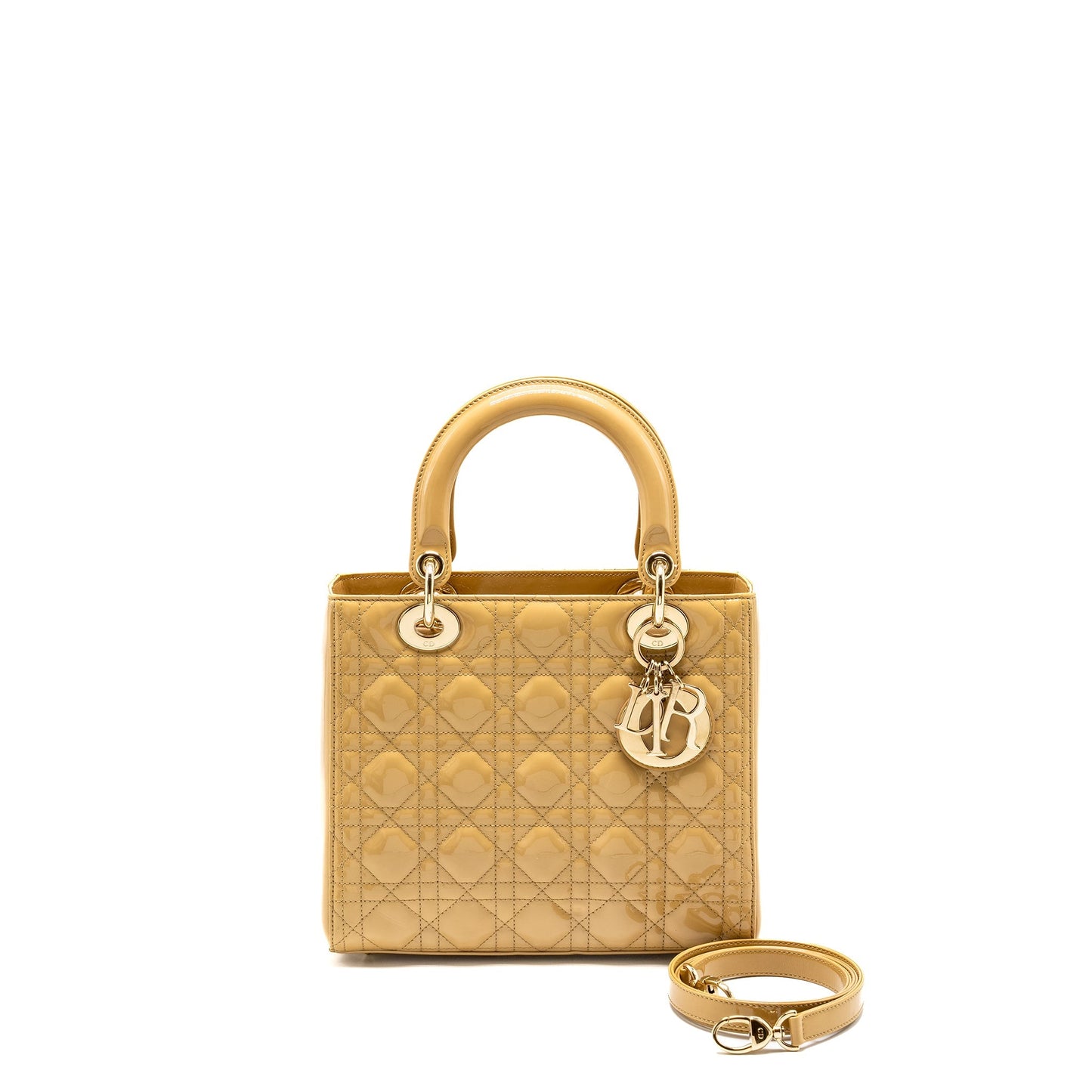Luxury Dior Medium Lady Luxury Dior Patent Beige GHW