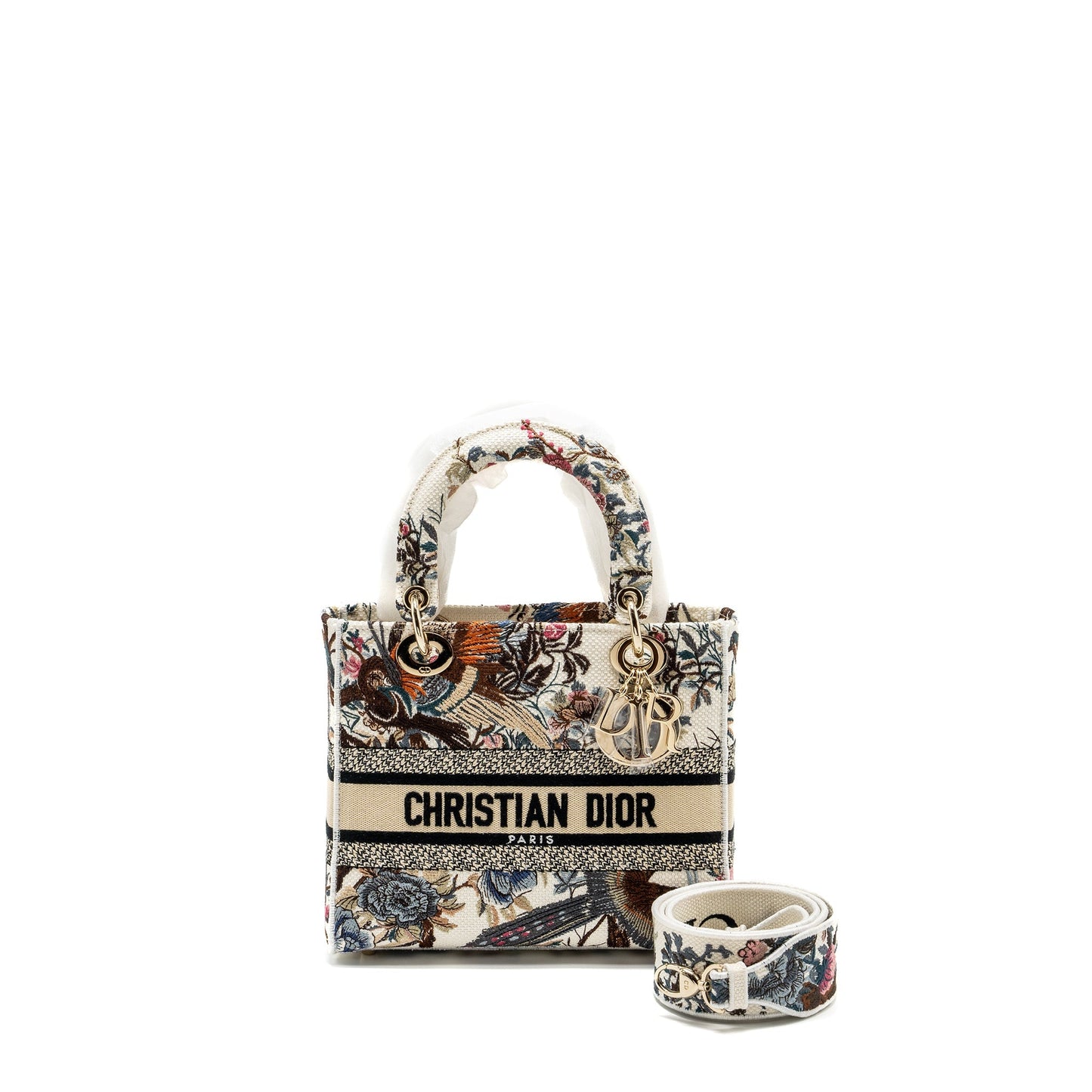 Luxury Dior Medium Lady D-Lite Bag Embroidery White/Multicolor LGHW