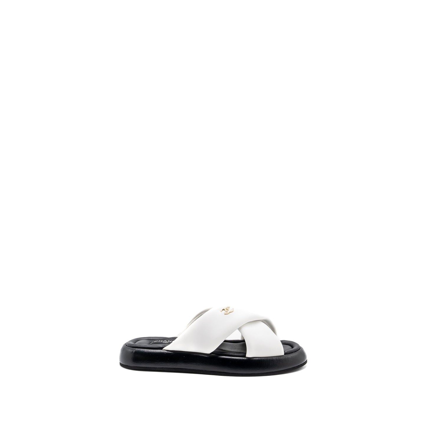 Chanel Size 39 Quilted Sandal Lambskin White/Black LGHW