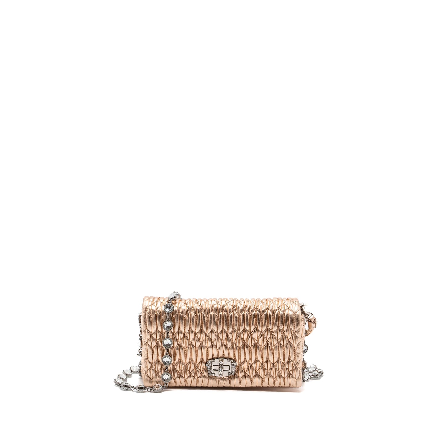 Miu Miu Crystal Shoulder Bag Nappa Cipria Lame SHW