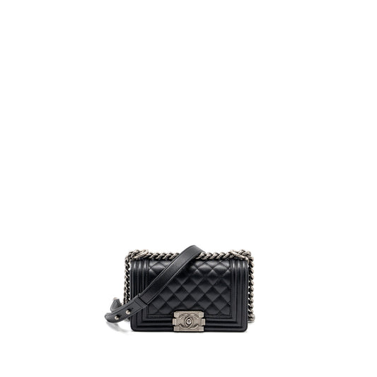 Chanel Small Boy Bag Caviar Black Ruthenium Hardware (Microchip)