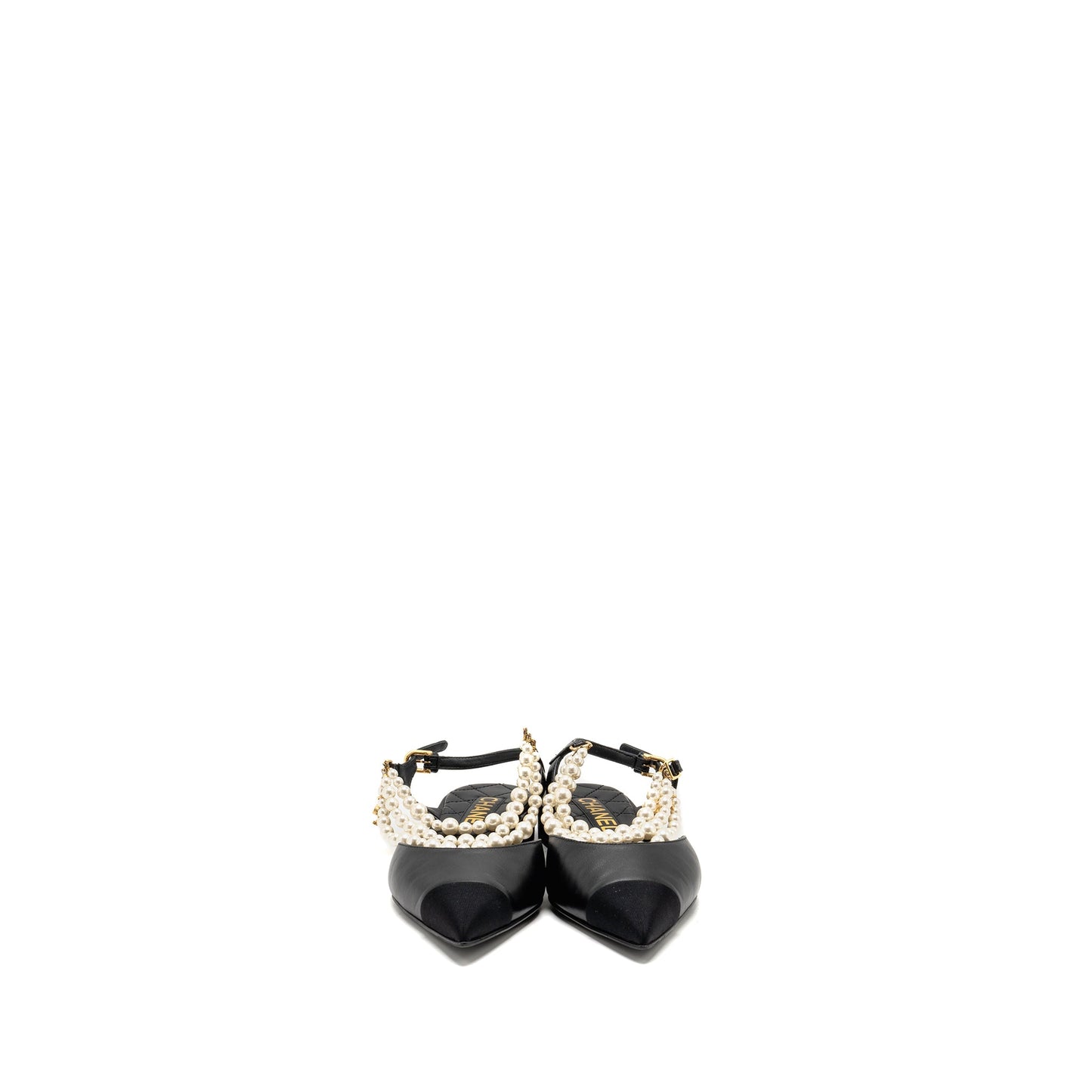 Chanel 22A Size 37.5 Slingback Mules with Pearls Lambskin Black LGHW