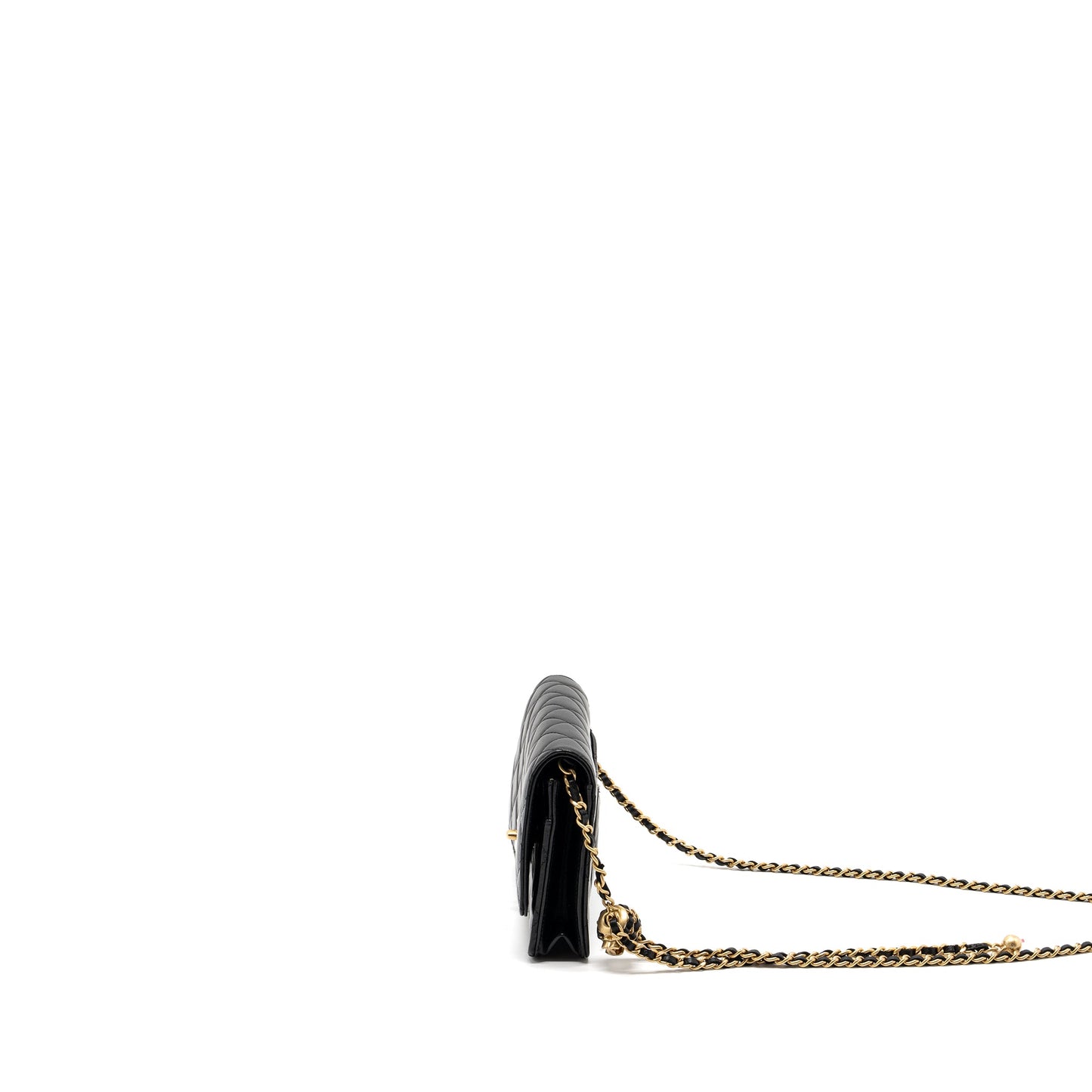 Chanel 22S Pearl Crush Wallet on Chain Lambskin Black Brushed GHW (Microchip)