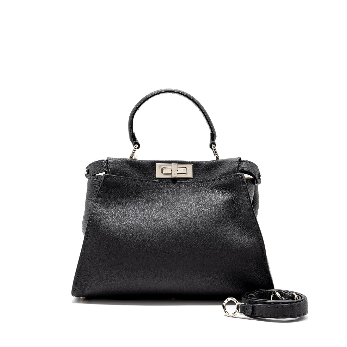 Fendi Medium Peekaboo Bag Selleria Leather Black SHW