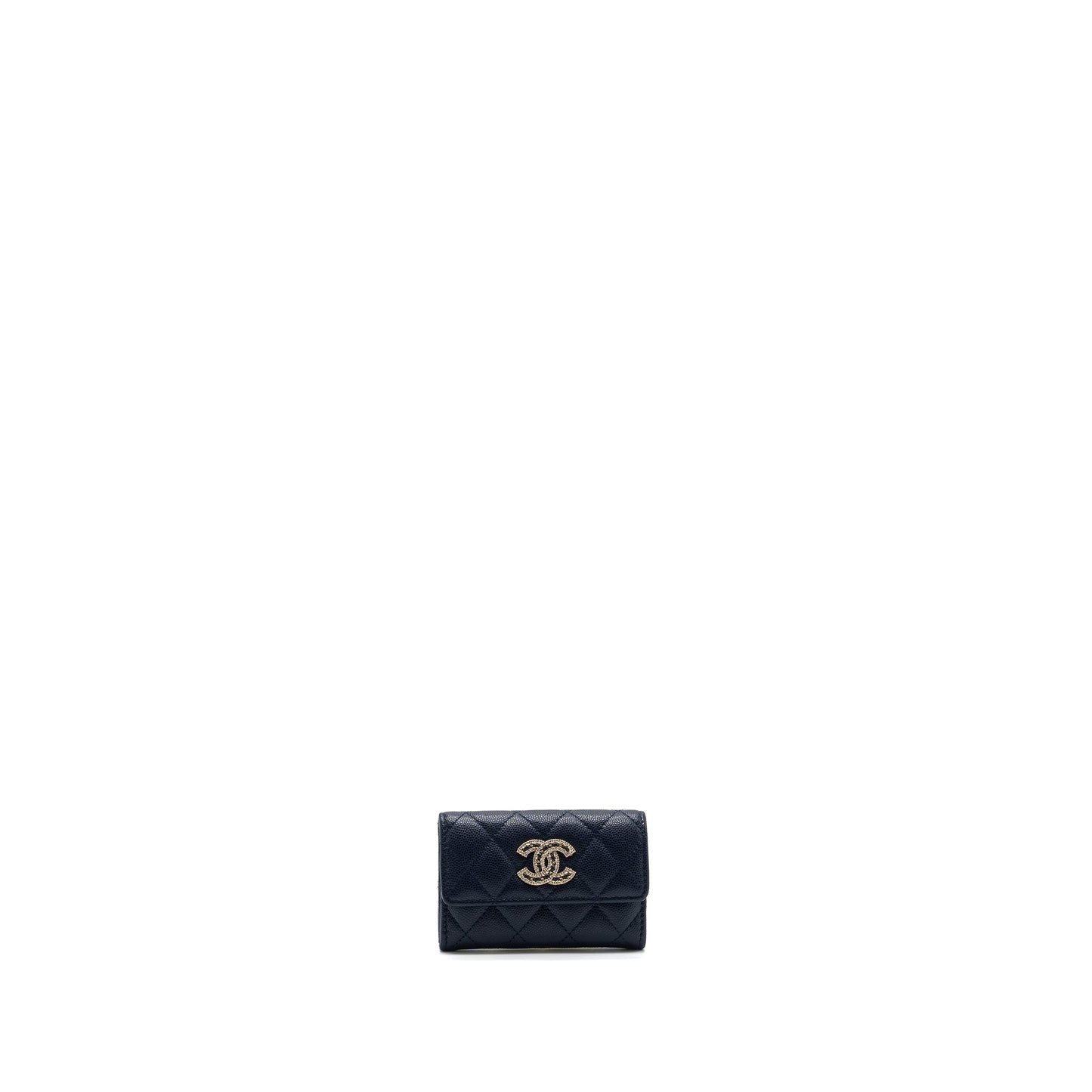 Chanel detailed giant logo Card holder caviar dark blue LGHW