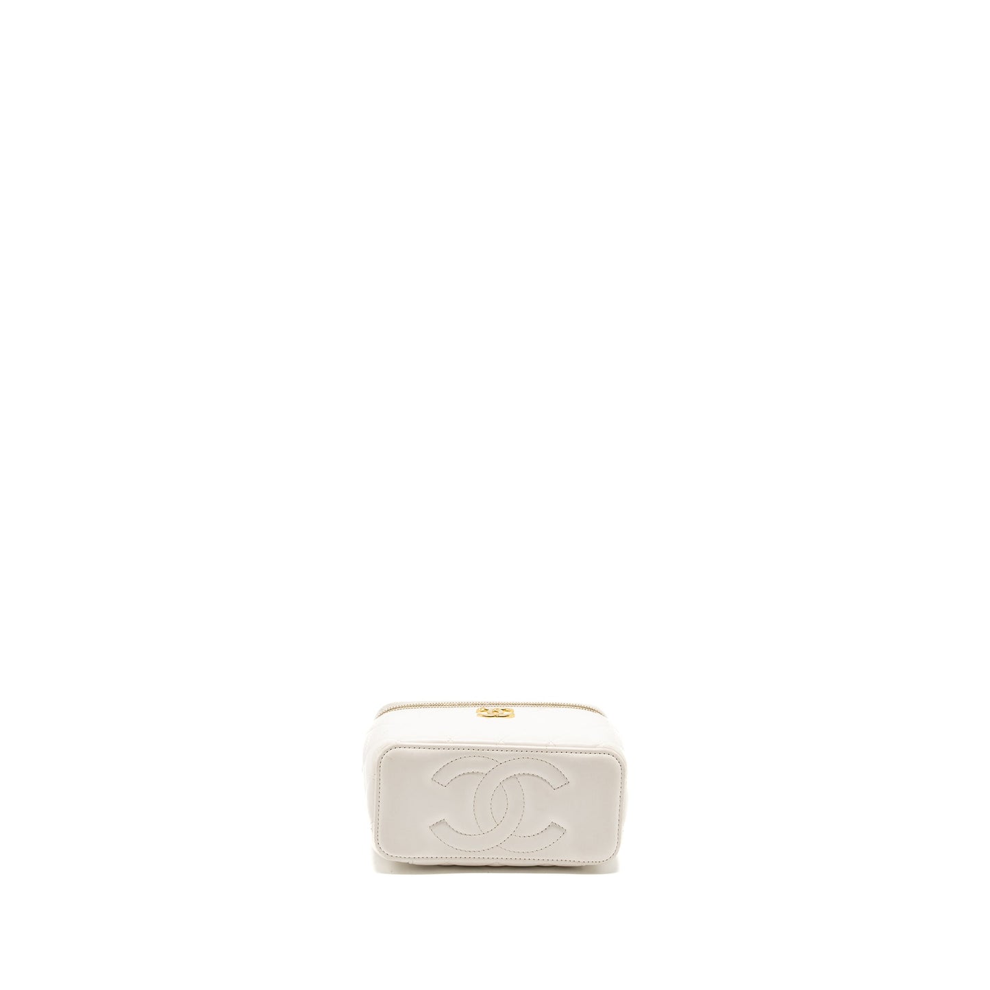 Chanel letter/cc logo chain long vanity case lambskin White GHW(microchip)