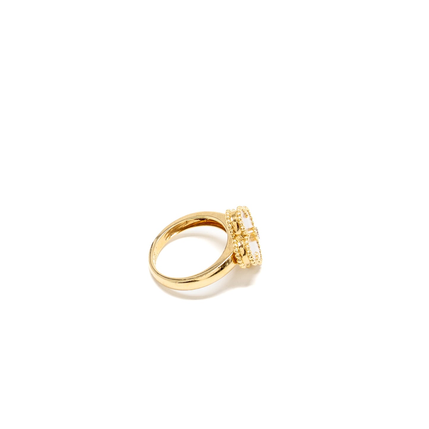 Van Cleef & Arpels Size 52 Vintage Alhambra Ring Yellow Gold, Diamond, Mother-of-Pearl