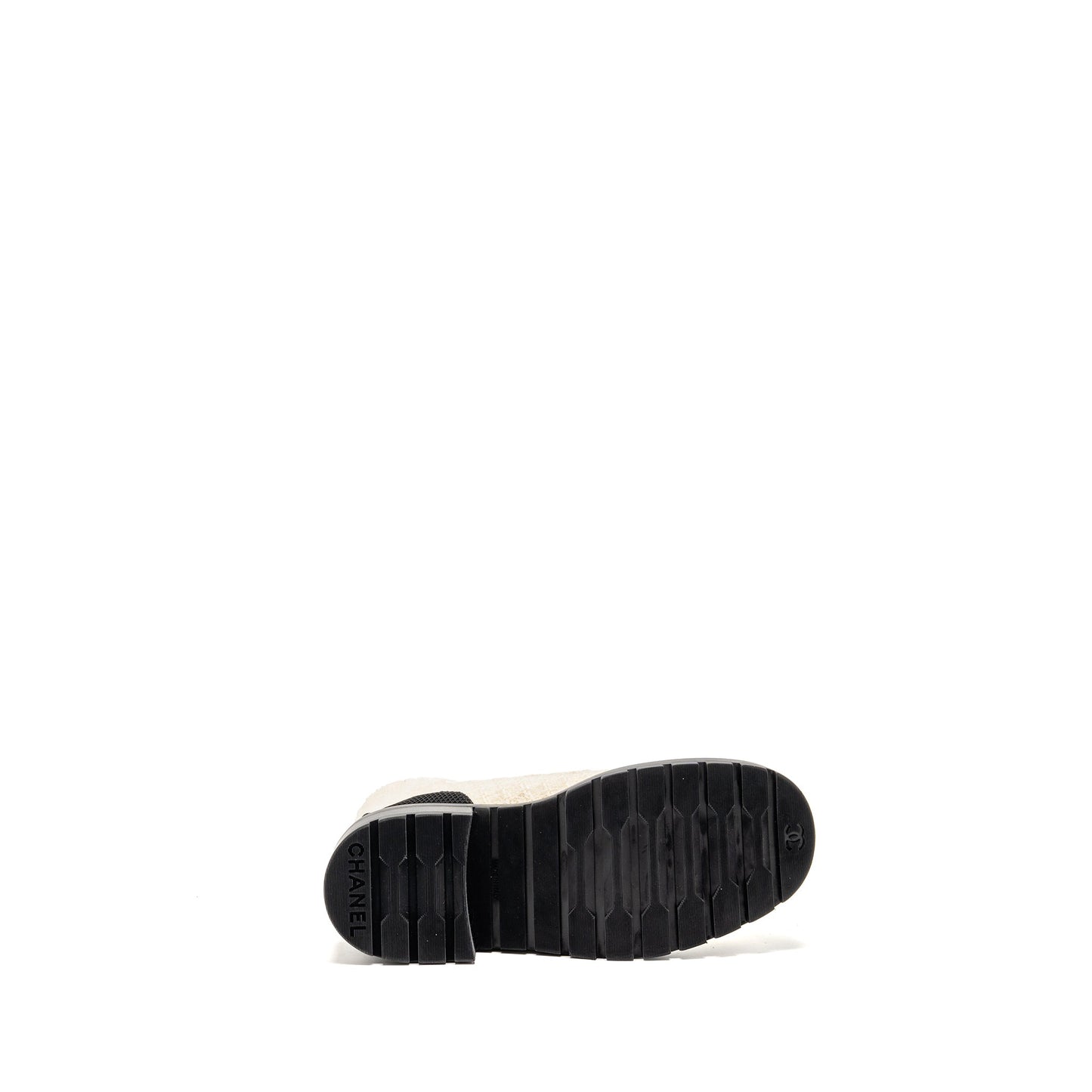 Chanel Size 36.5 22K Lace-Ups Wool Tweed/Fabric Ivory/Black GHW