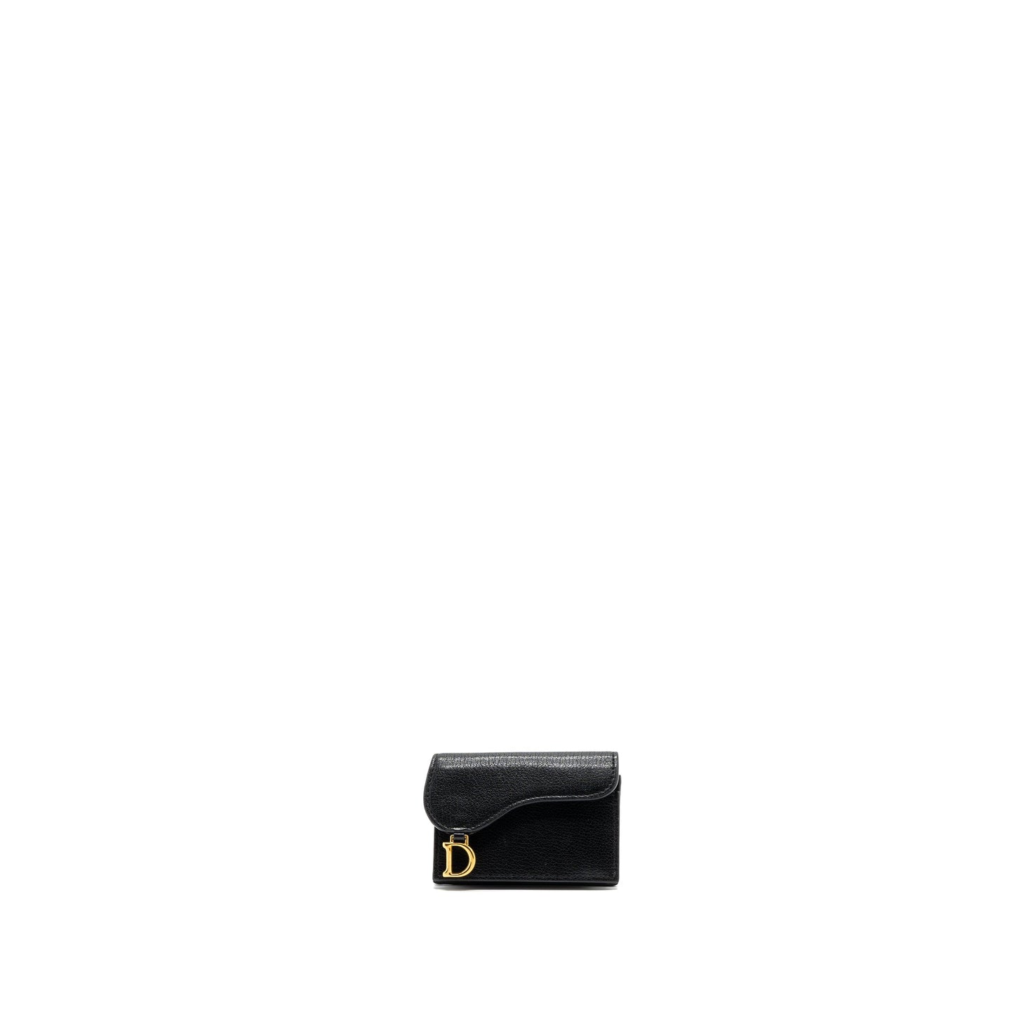 Luxury Dior Saddle Flap Card Holder Goatskin Black GHW