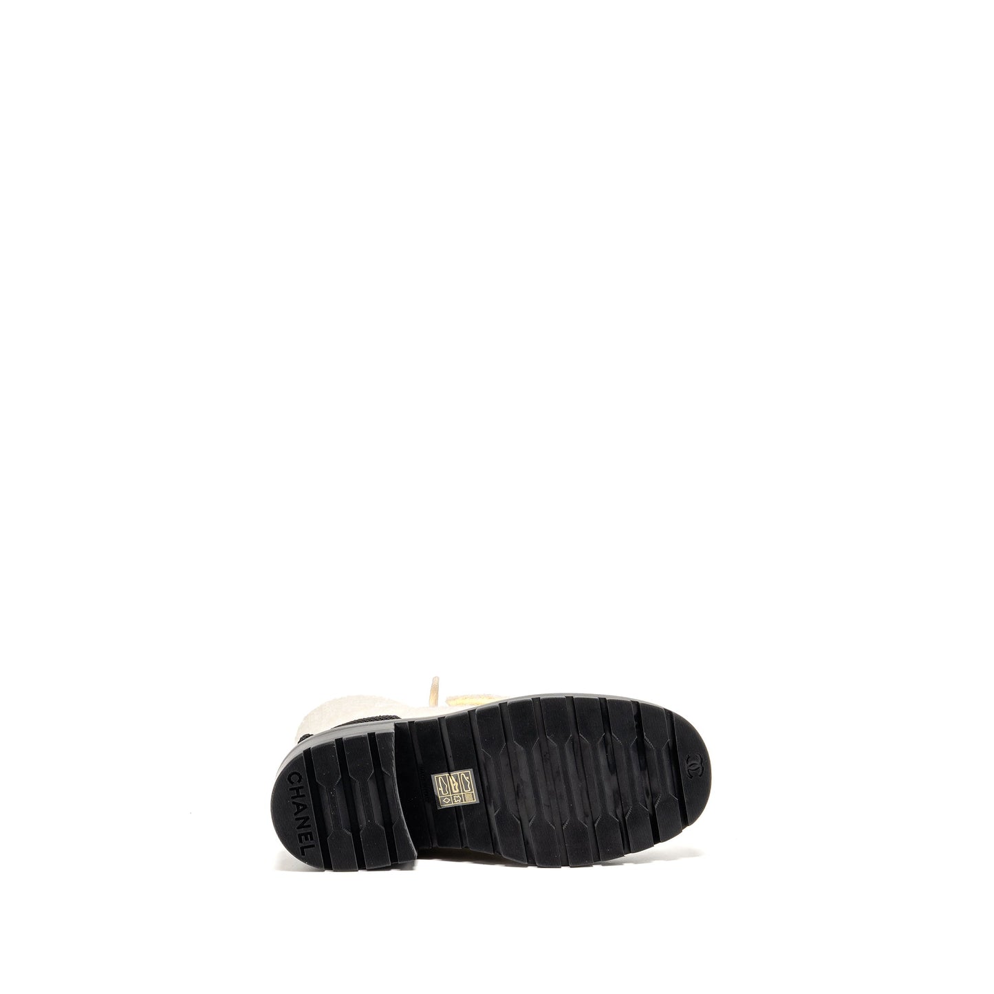 Chanel Size 36.5 22K Lace-Ups Wool Tweed/Fabric Ivory/Black GHW