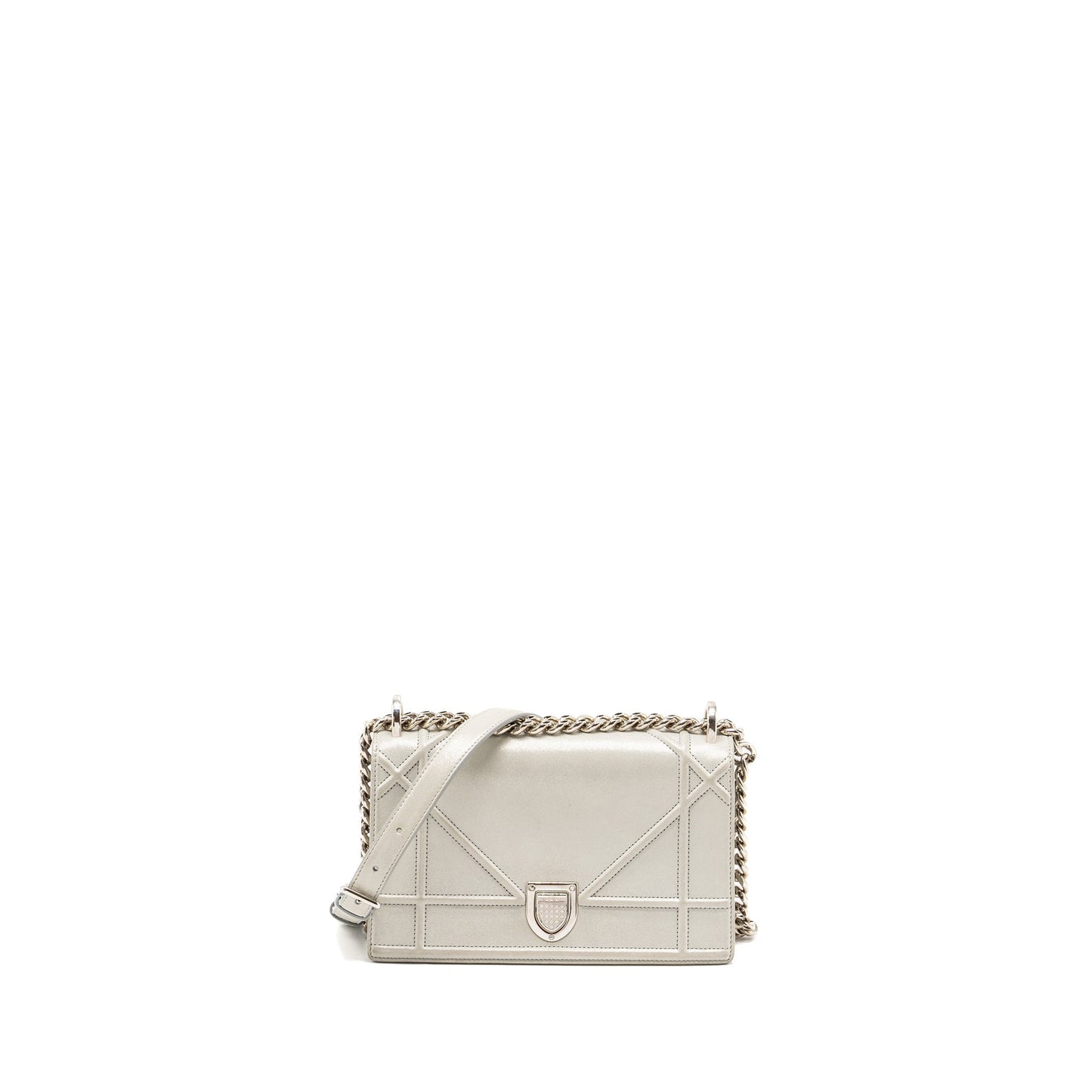 Luxury Dior small Luxury Diorama leather iridescent Pearl grey SHW