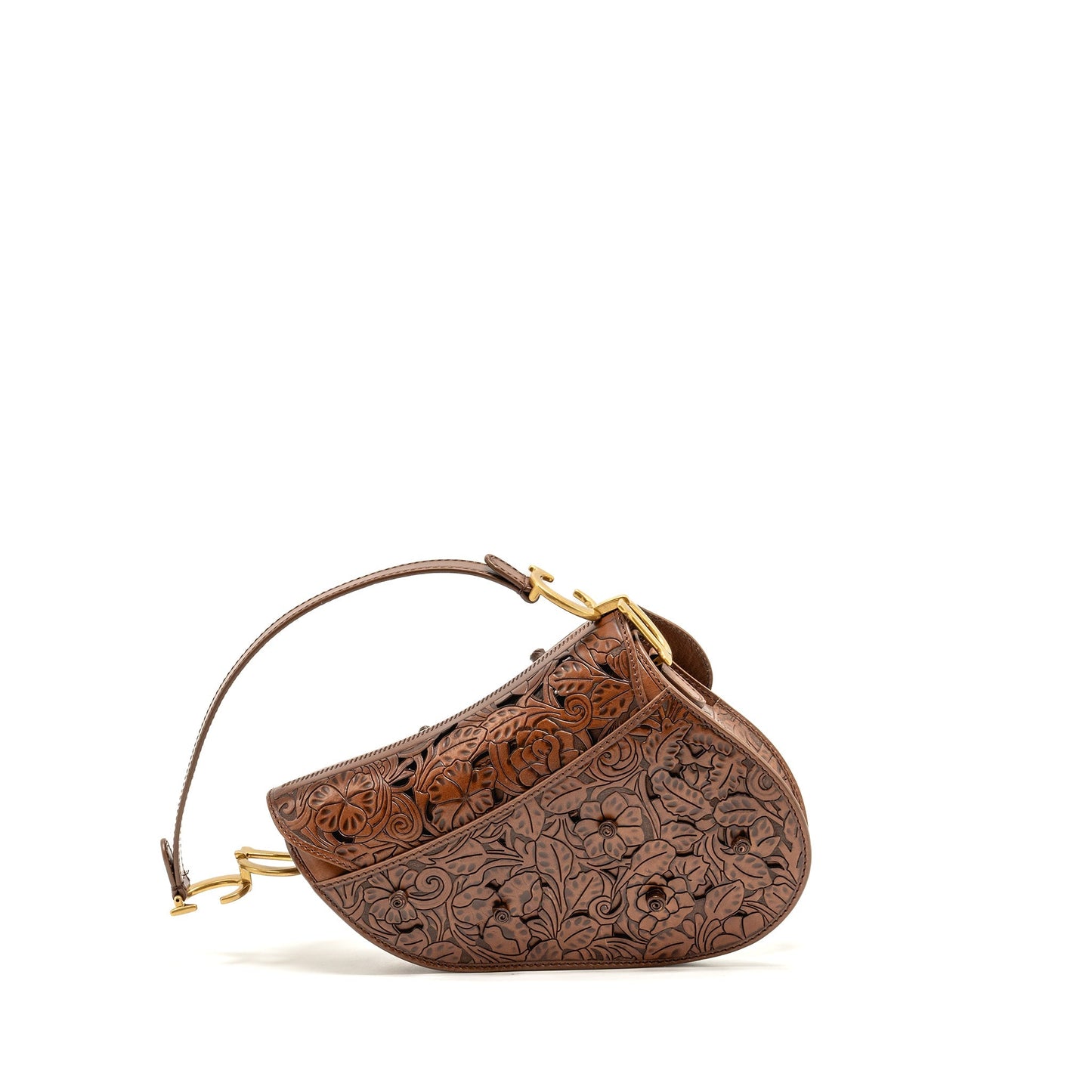 Luxury Dior Medium Saddle Bag Laser-cut Floral Calfskin Brown GHW