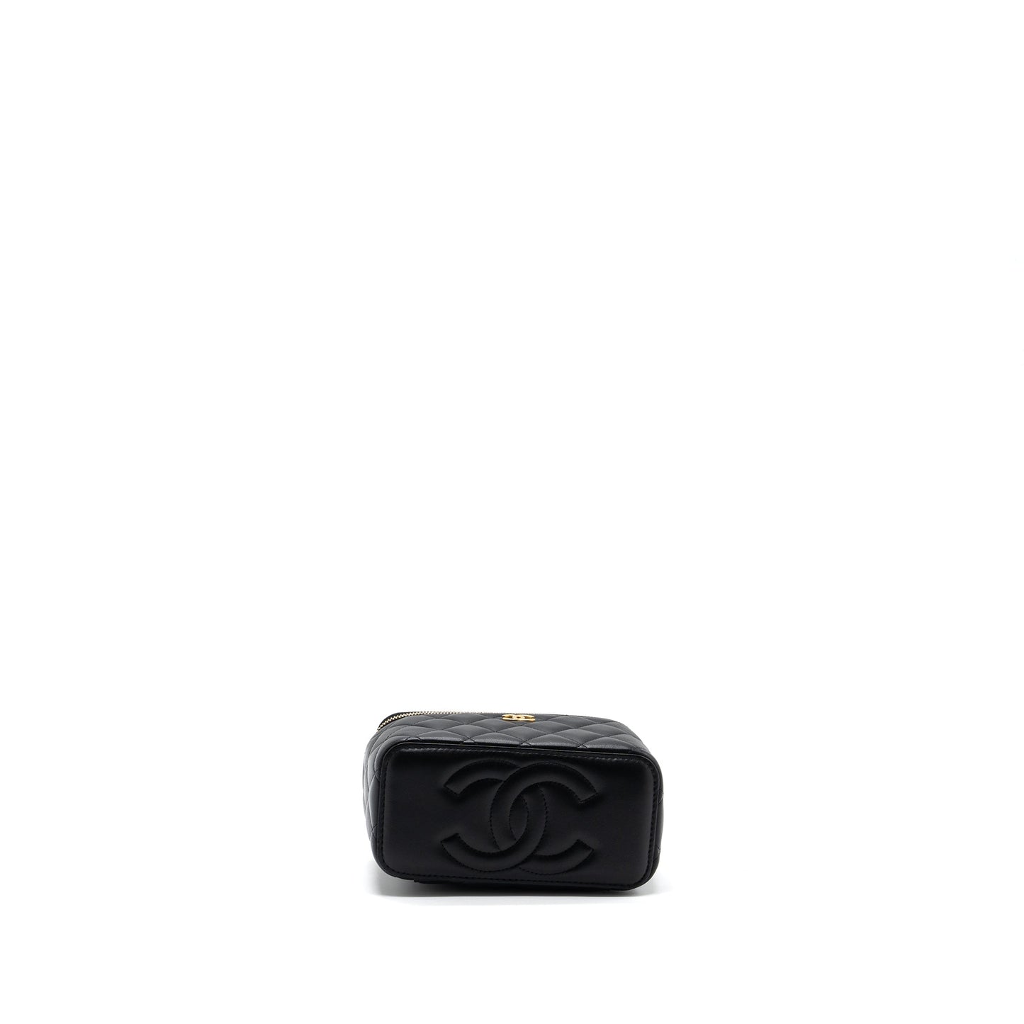 Chanel Top Handle Long Vanity With Chain Lambskin Black GHW(Microchip)