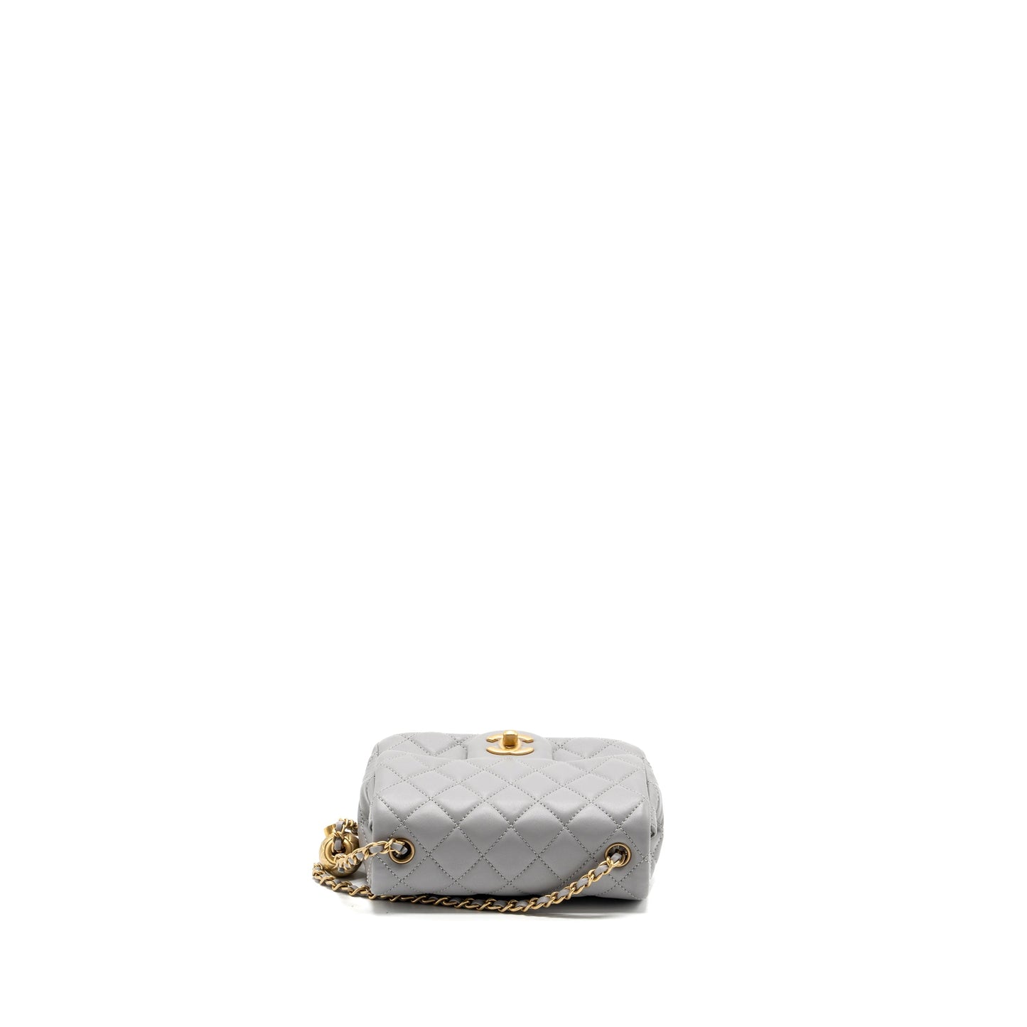 Chanel Pearl Crush Mini Square Flap Bag Lambskin Light Grey GHW(Microchip)