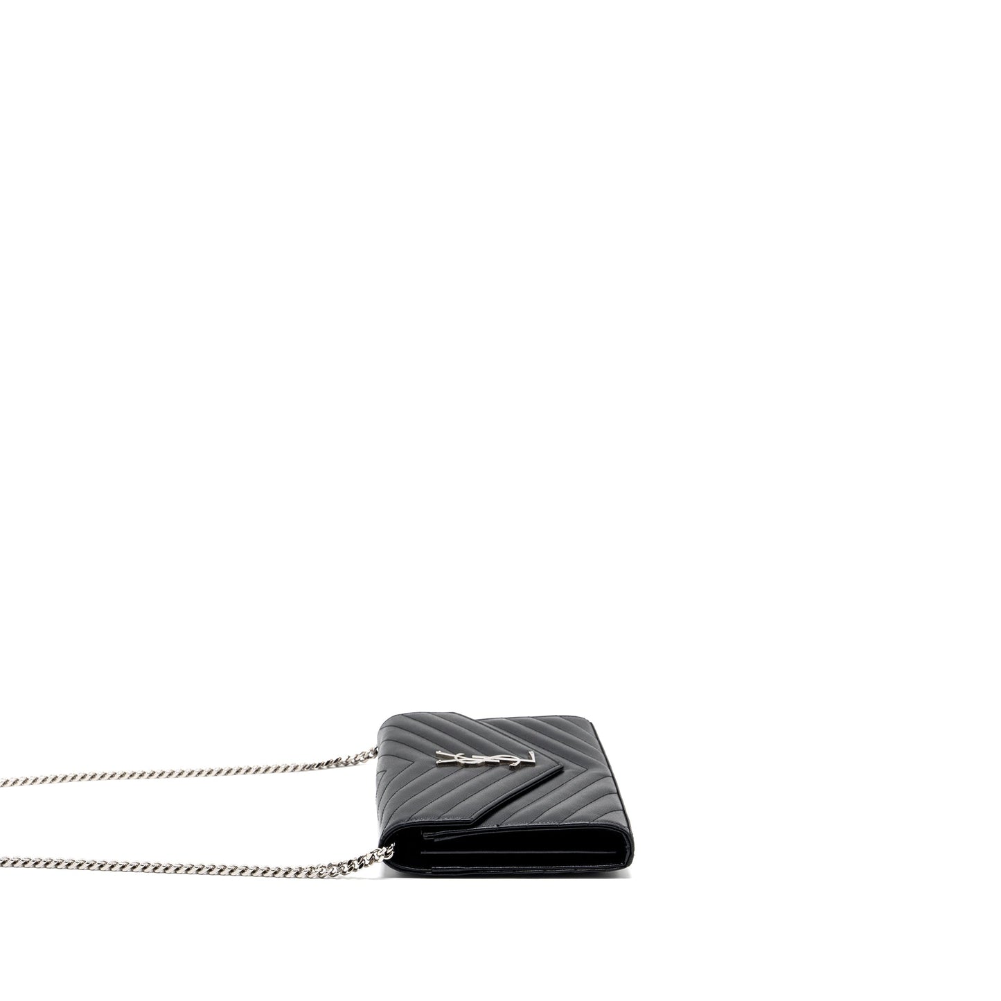 SAINT LAURENT ENVELOP CHAIN BAG GRAINED CALFSKIN BLACK SHW