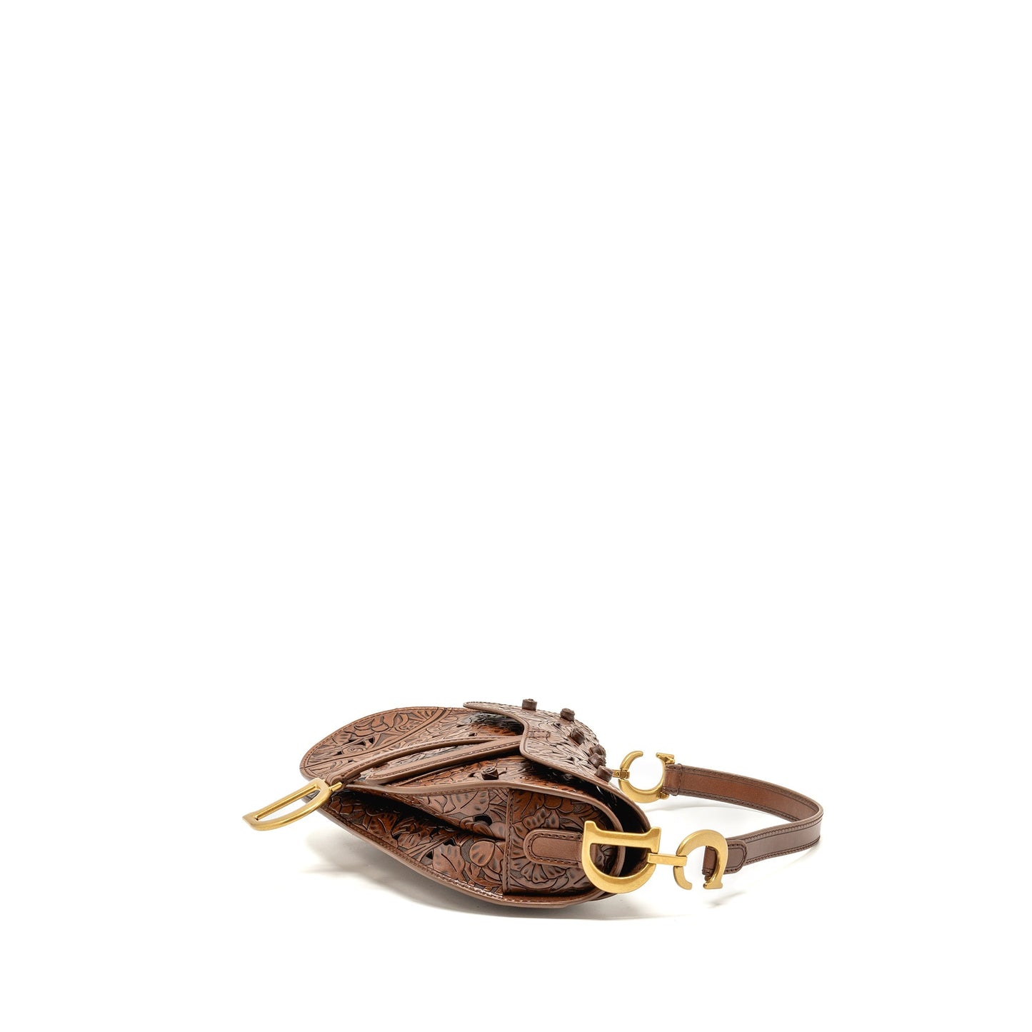 Luxury Dior Medium Saddle Bag Laser-cut Floral Calfskin Brown GHW