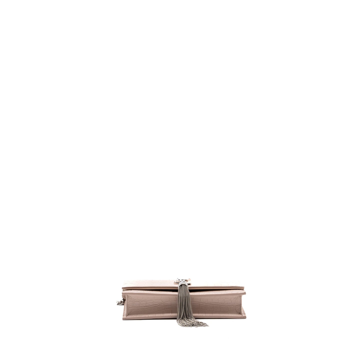 Saint Laurent Kate Wallet On Chain Croc Embossed Leather Light Pink SHW