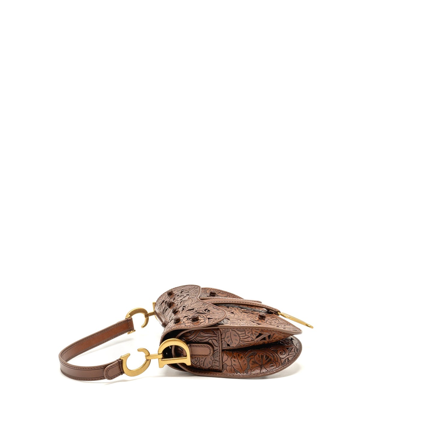 Luxury Dior Medium Saddle Bag Laser-cut Floral Calfskin Brown GHW