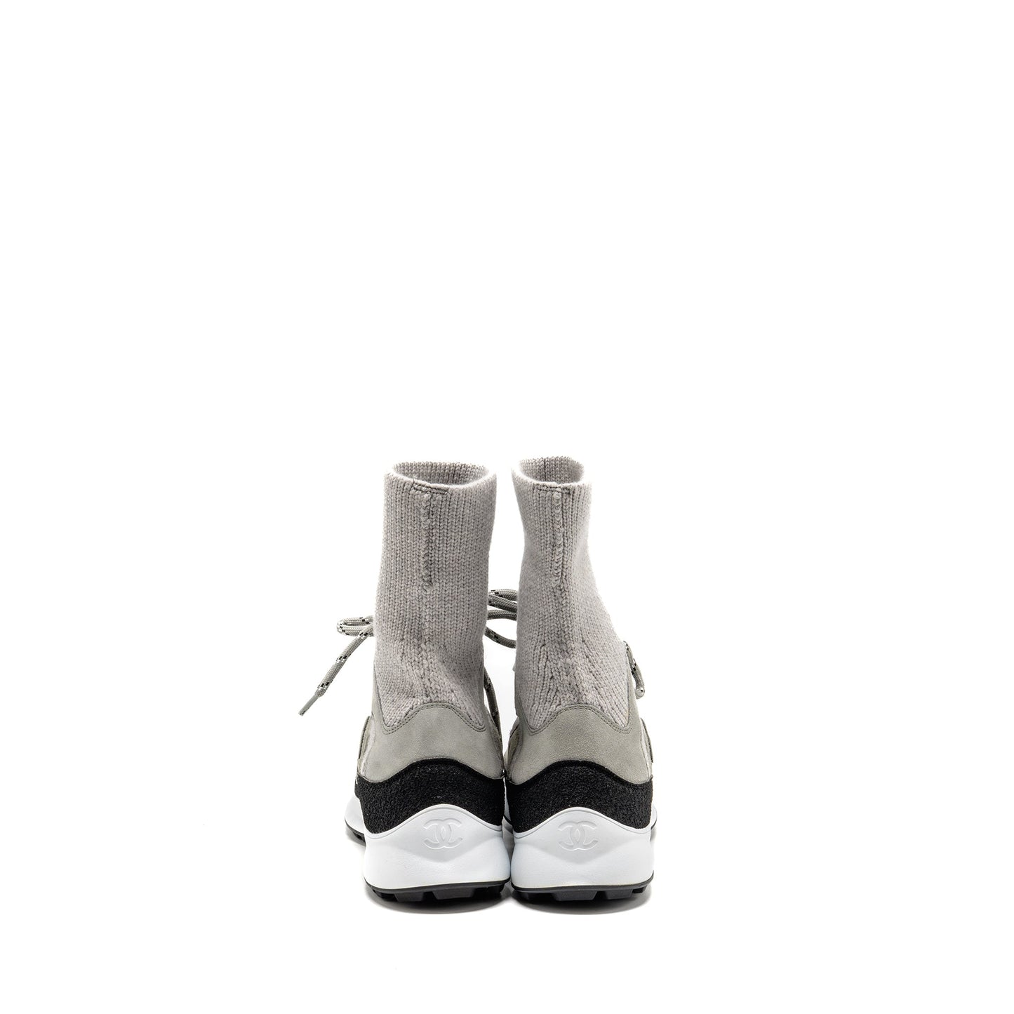 Chanel Size 37.5 21K CC Sneakers Suede Calfskin/Knit Grey/Dark Grey/Light Grey SHW