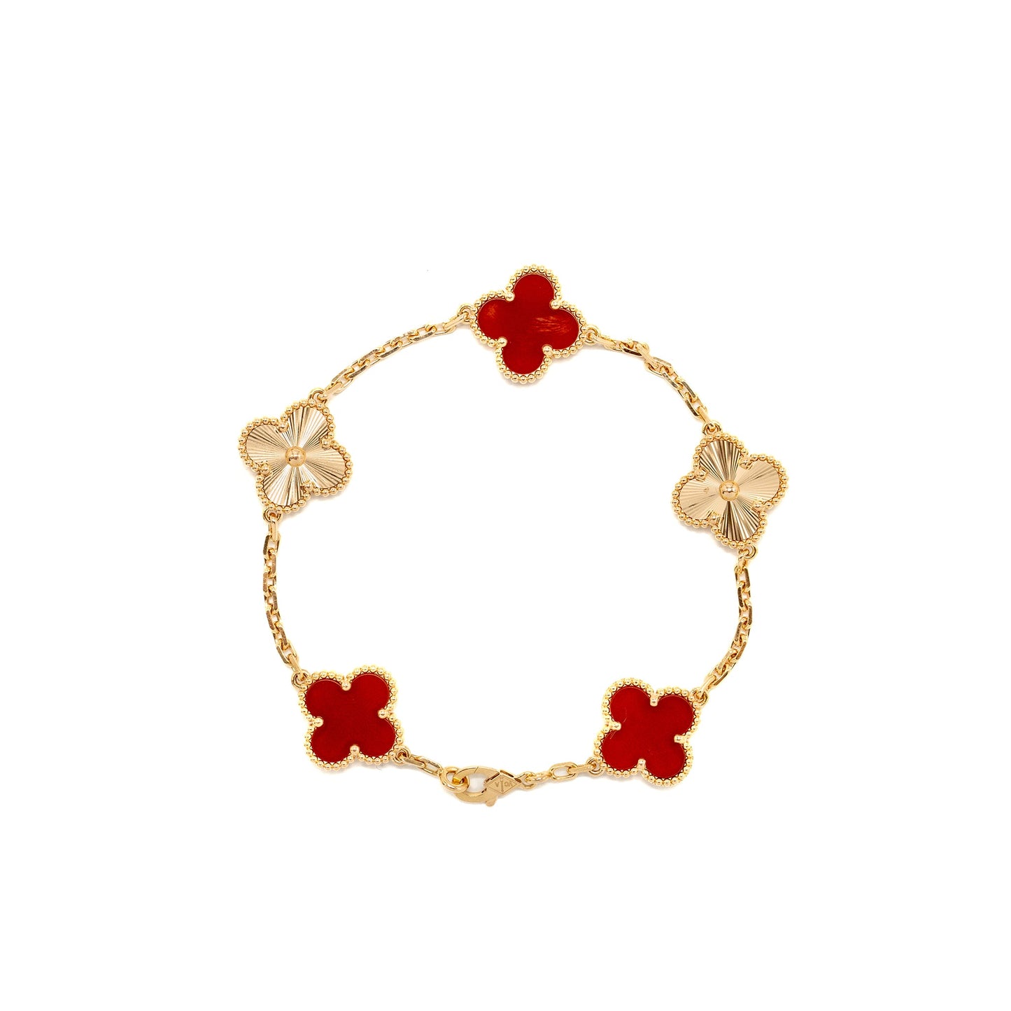 Van Cleef & Arpels Vintage Alhambra 5 Motifs Guilloche Bracelet Carnelian Rose Gold