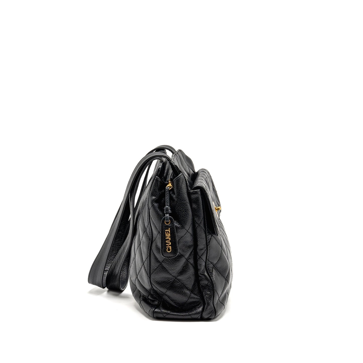 Chanel Quiltede zip shoulder bag caviar black GHW