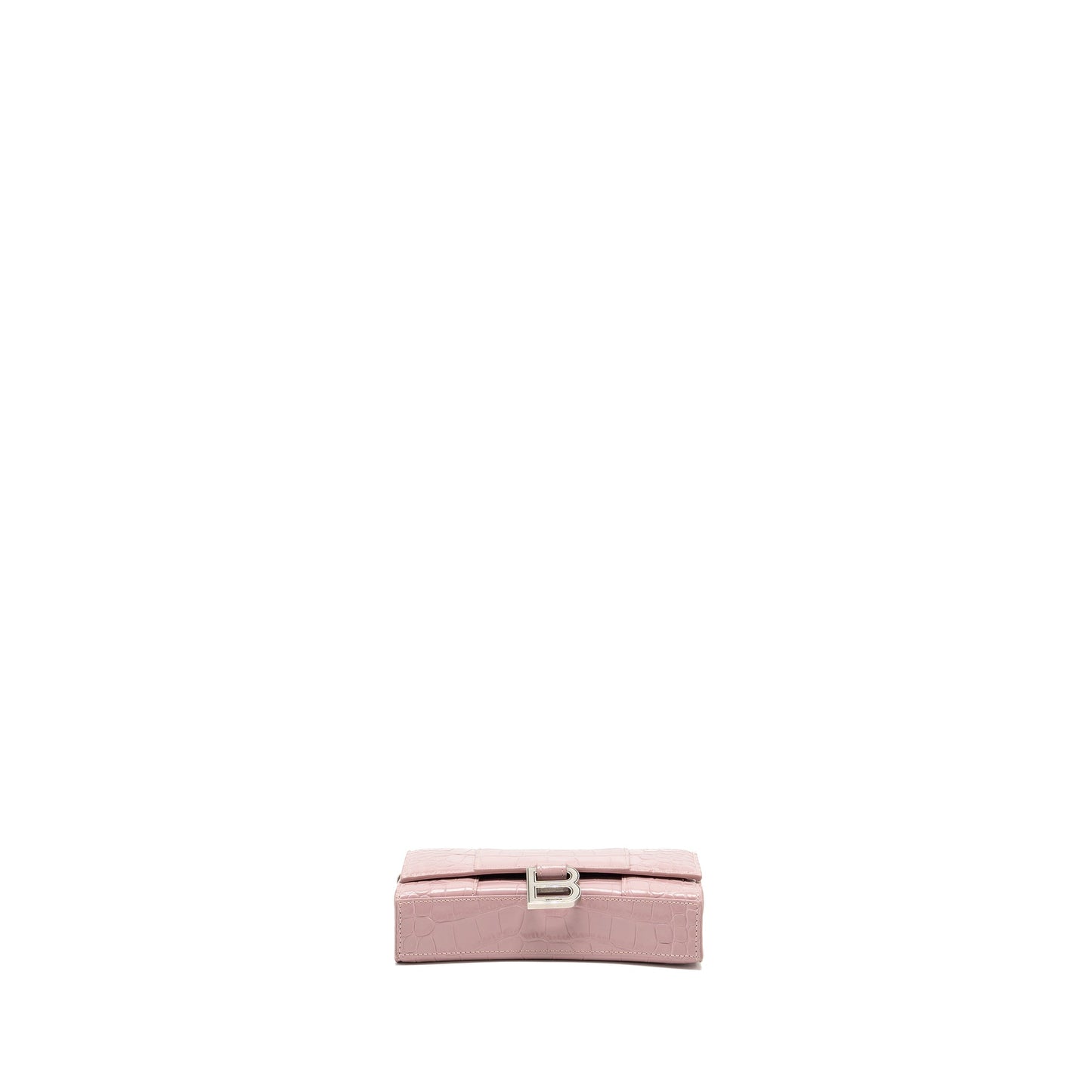 Balenciaga Hourglass Wallet on Chain Croc-Embossed Calfskin Pink SHW