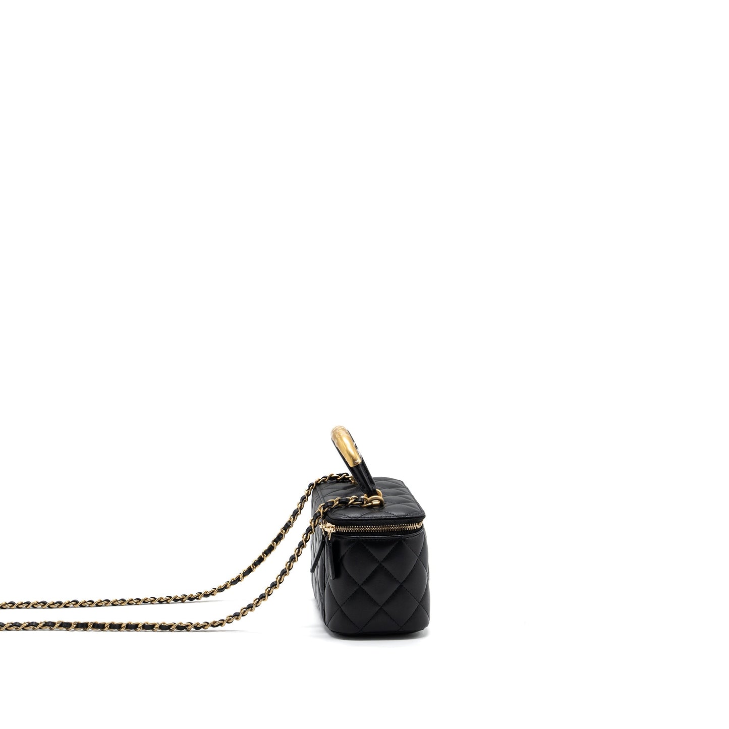 Chanel top handle long vanity with chain lambskin black GHW (microchip)