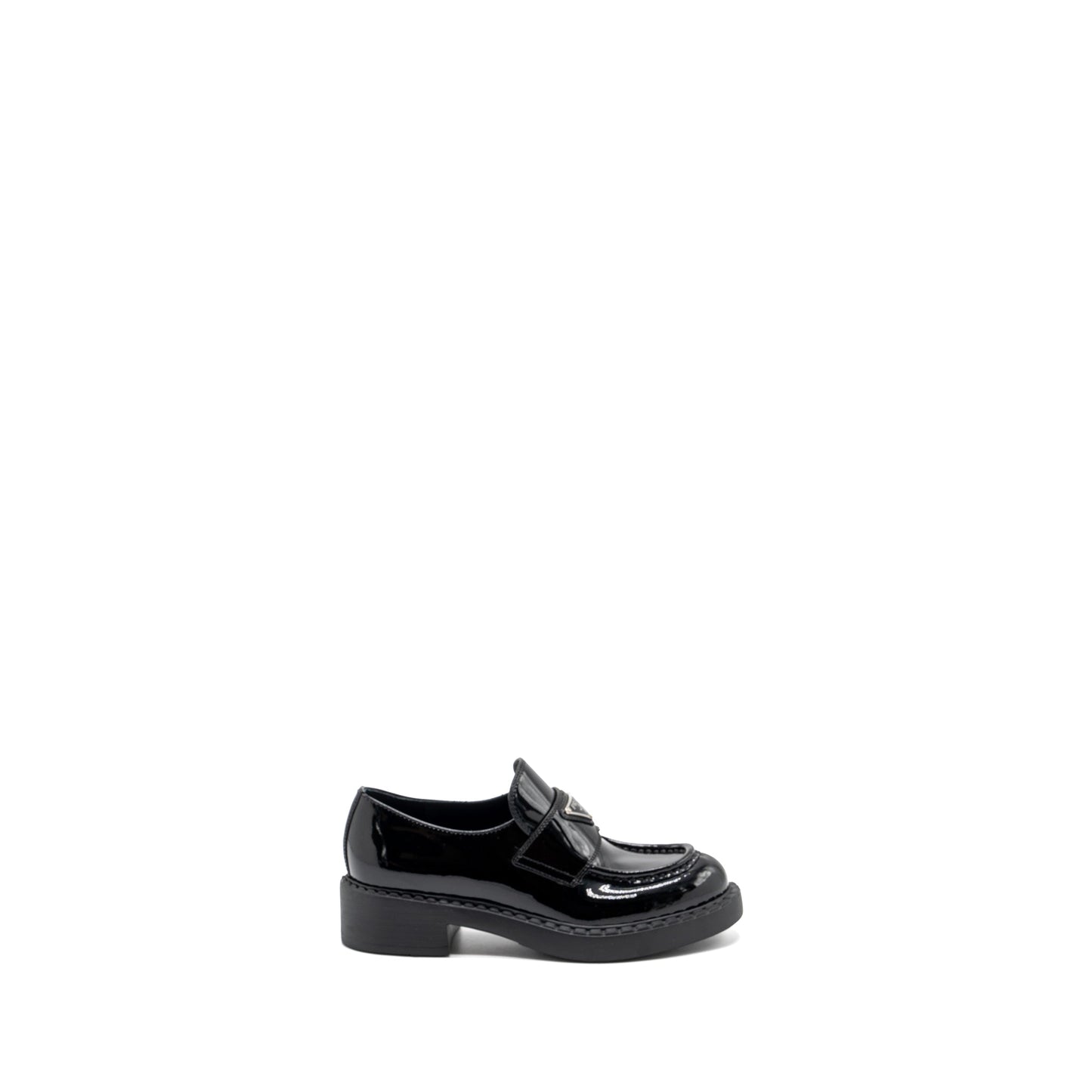 Prada Size 34.5 Loafers Patent Black SHW