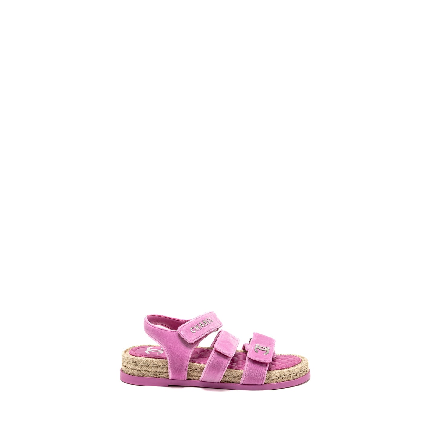 Chanel Size 37 Dad Sandals Velvet/Espadrille/Leather Pink SHW