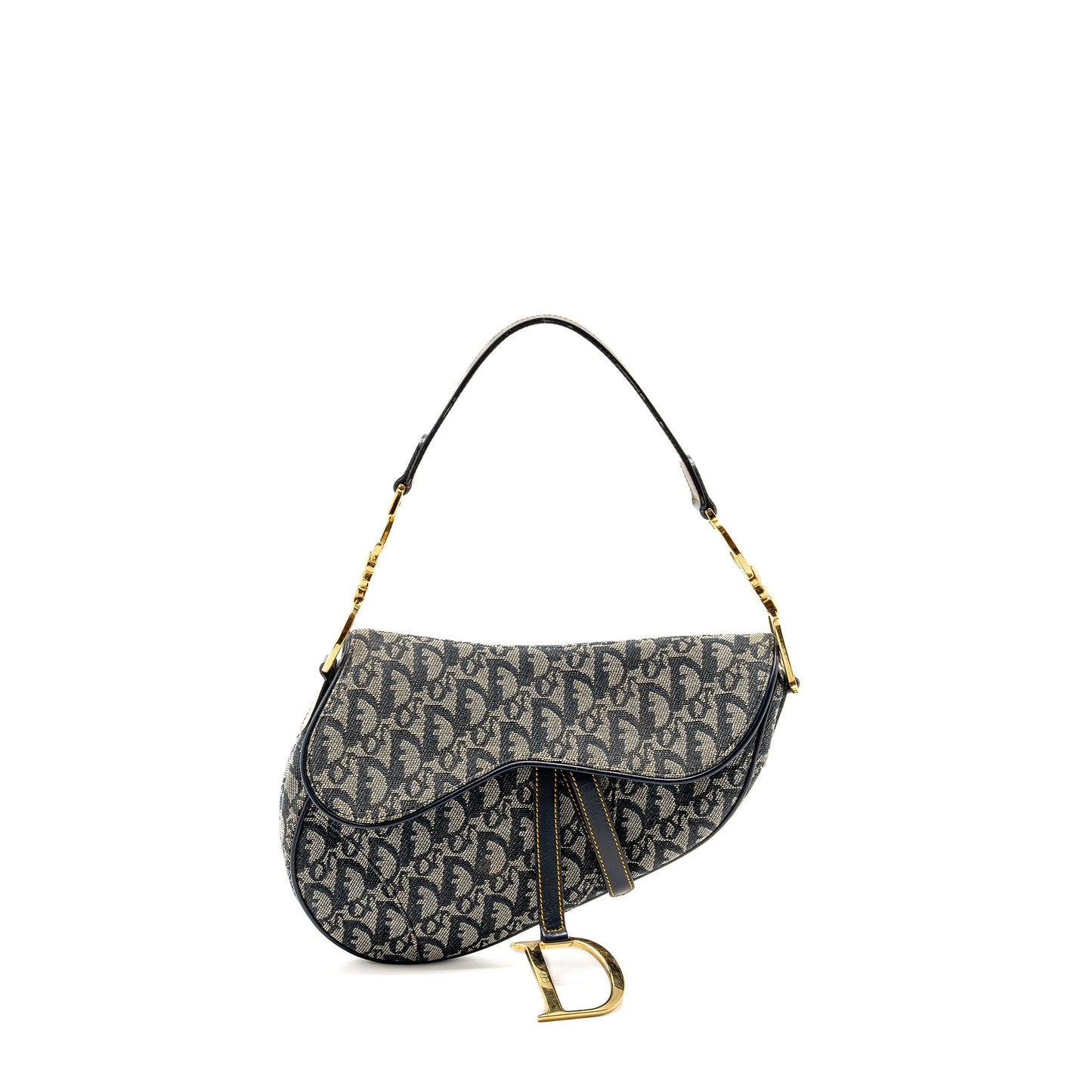 Luxury Dior Vintage Saddle Bag Canvas / Leather Blue/Multicolour GHW