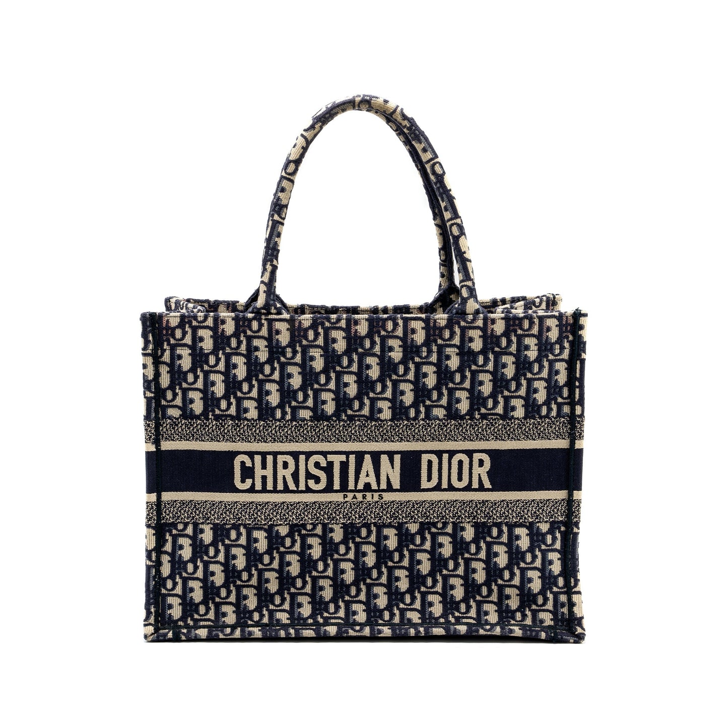 Luxury Dior medium book tote blue oblique emboidery