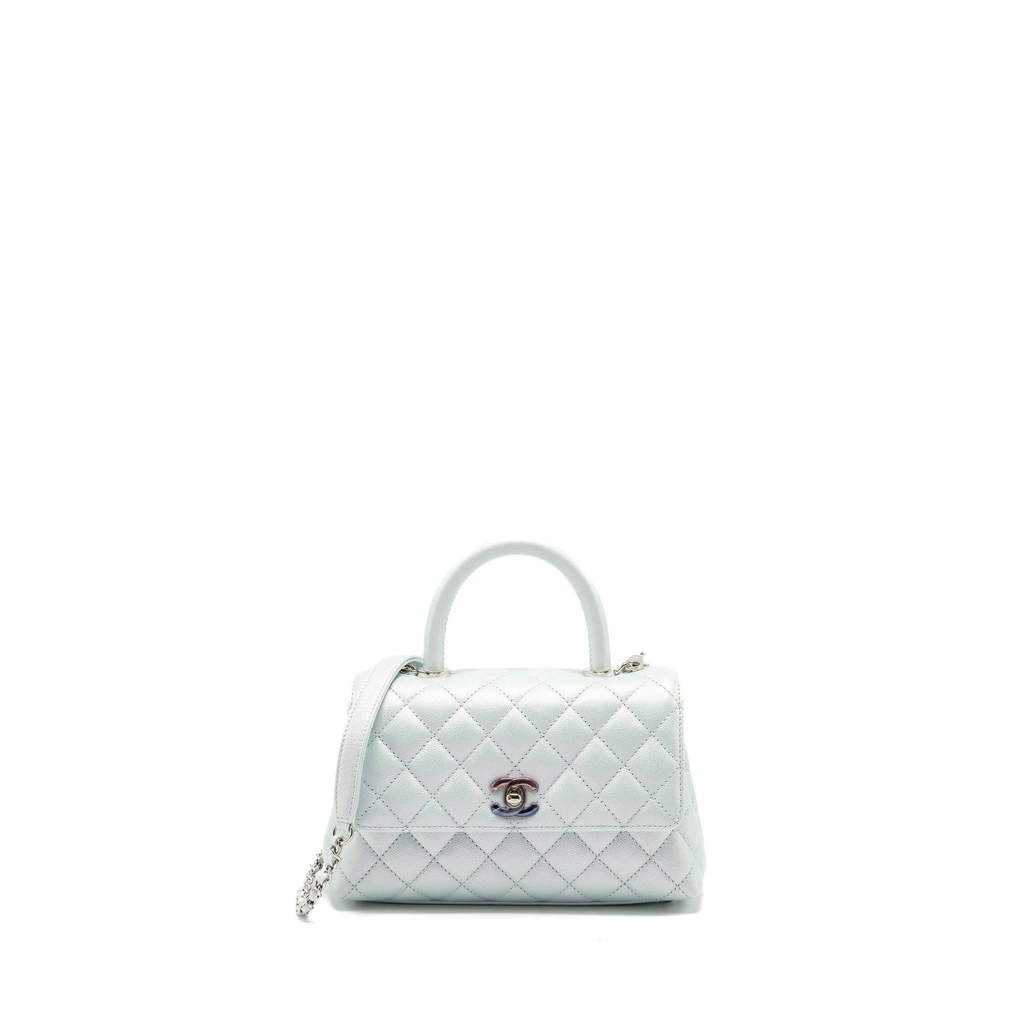 Chanel Small Coco Handle Caviar Iridescent Light Blue multicolour hardware (microchip)