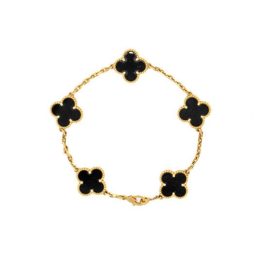 Van Cleef & Arpels Vintage Alhambra Bracelet 5 Motifs Yellow Gold, Onyx