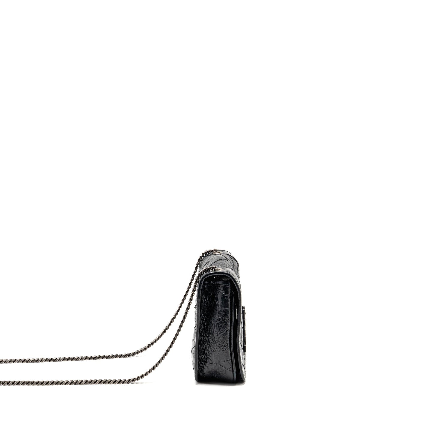 Saint Laurent / YSL Niki Chain Wallet Crinkled Calfskin Black SHW