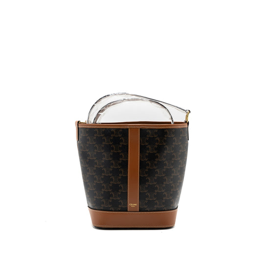 Celine small bucket IN TRIOMPHE CANVAS AND CALFSKIN TAN GHW