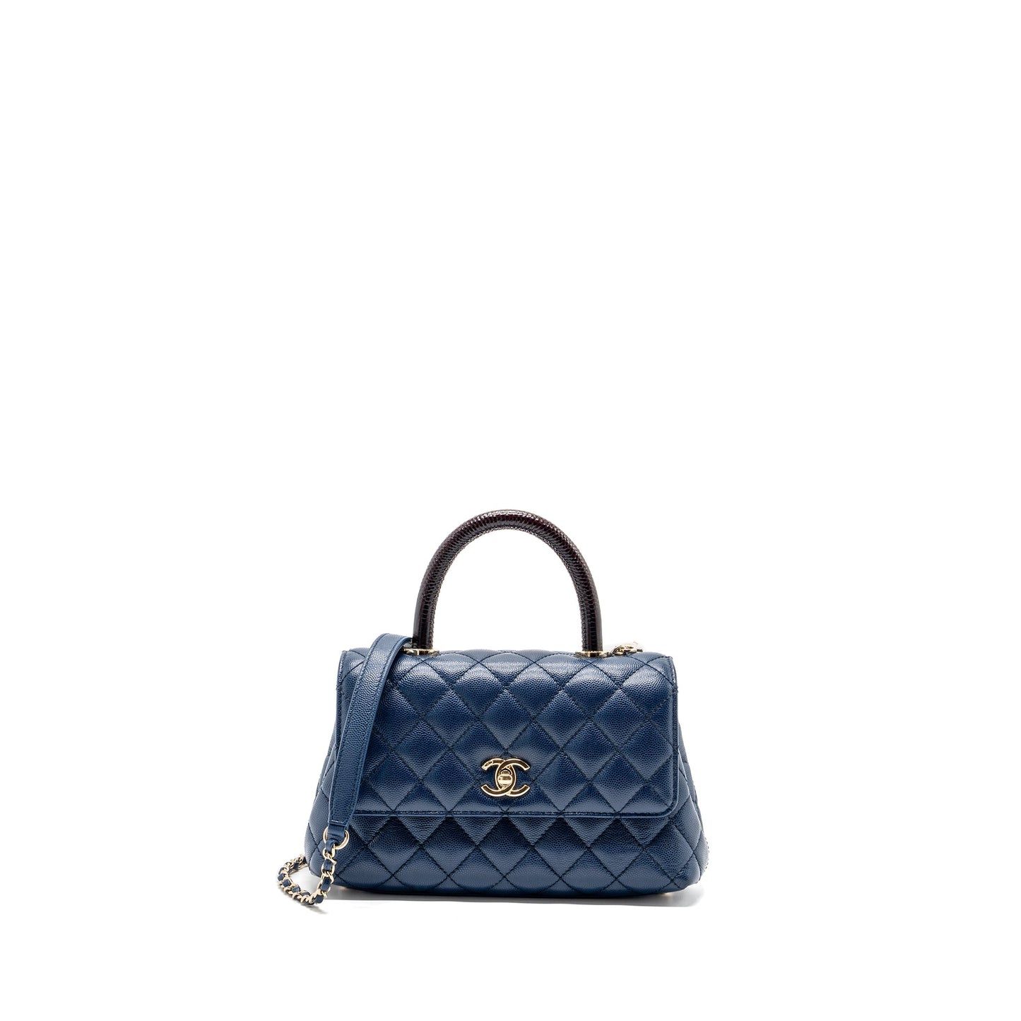 Chanel Small Coco Handle With Lizard Embossed Handle Caviar Navy LGHW(microchip)