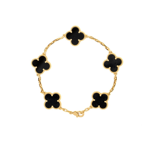 Van Cleef & Arpels Alhambra Bracelet 5 Motif Onyx Yellow Gold