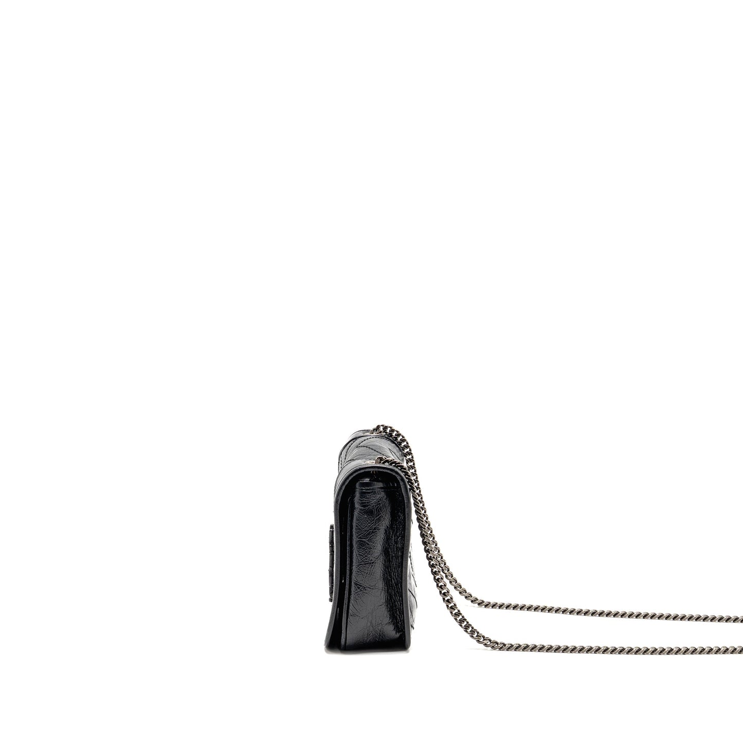 Saint Laurent / YSL Niki Chain Wallet Crinkled Calfskin Black SHW