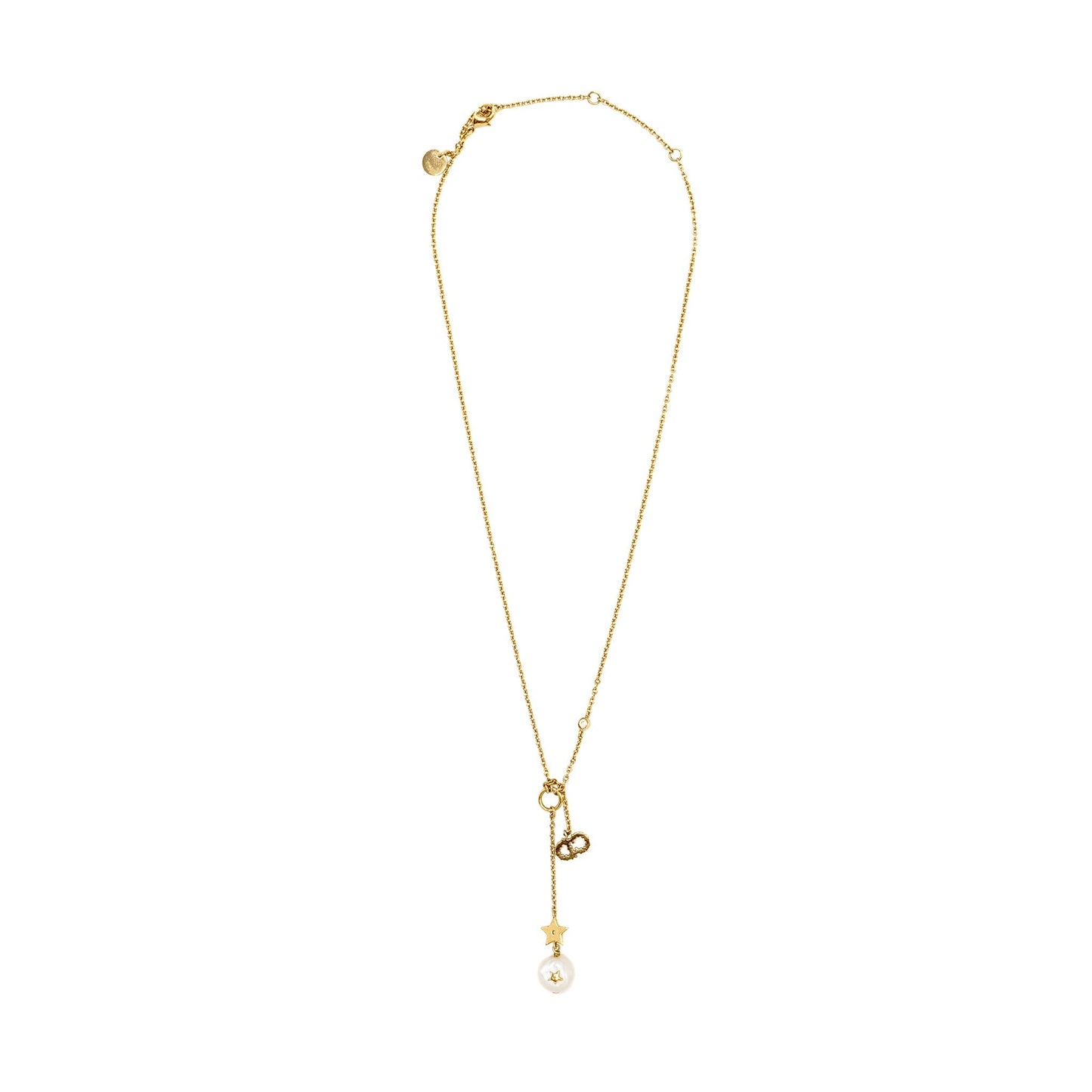Luxury Dior CD Star and Pearl Drop Necklace Crystal Gold Tone