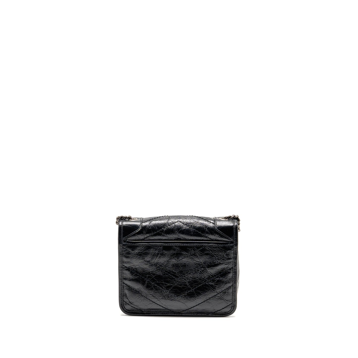 Saint Laurent / YSL Niki Chain Wallet Crinkled Calfskin Black SHW