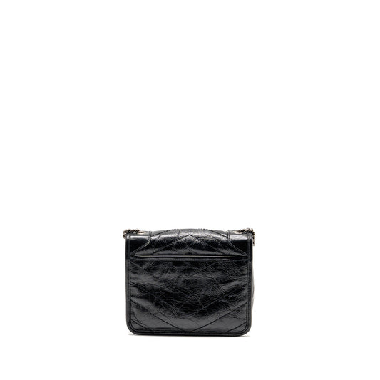Saint Laurent / YSL Niki Chain Wallet Crinkled Calfskin Black SHW