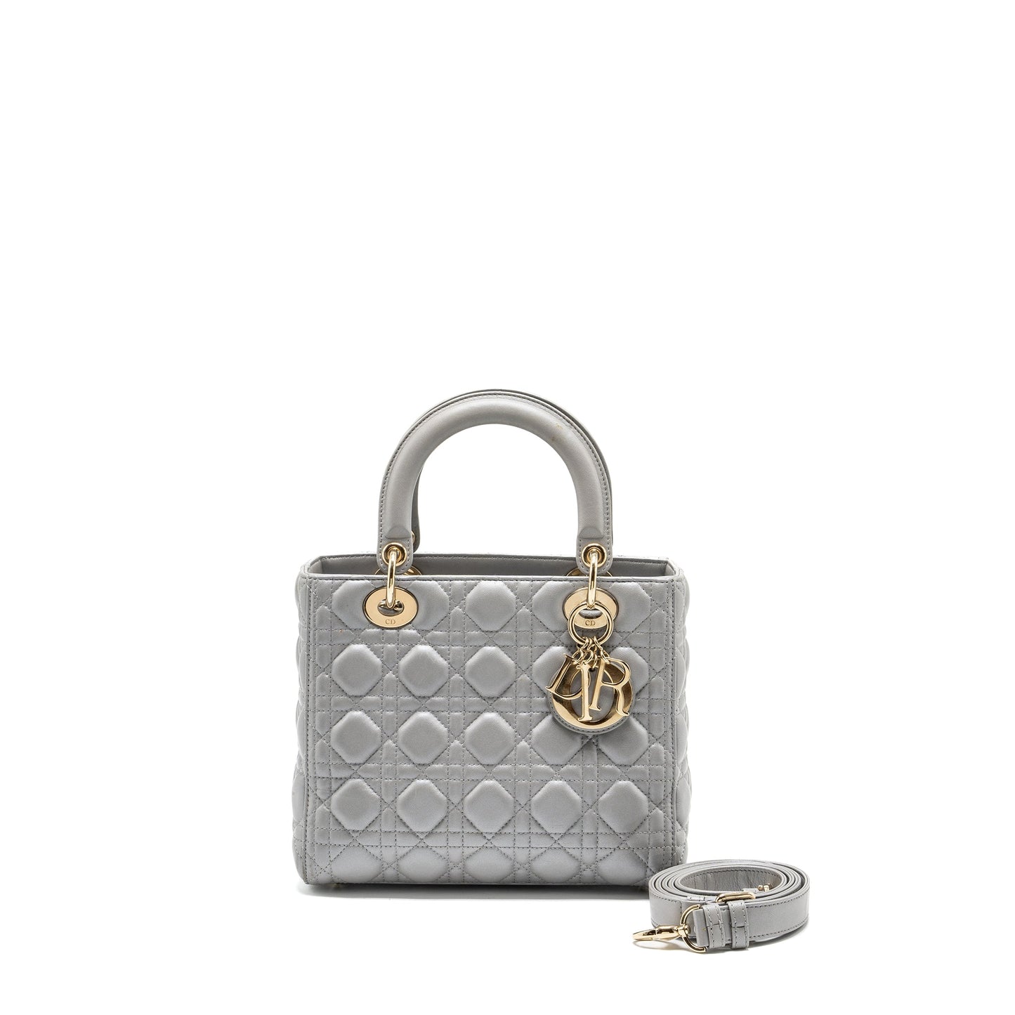 Luxury Dior Medium Lady Luxury Dior Lambskin Grey GHW