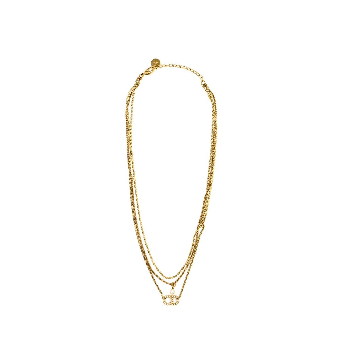 Luxury Dior CD and Pearl Necklace Crystal Gold Tone