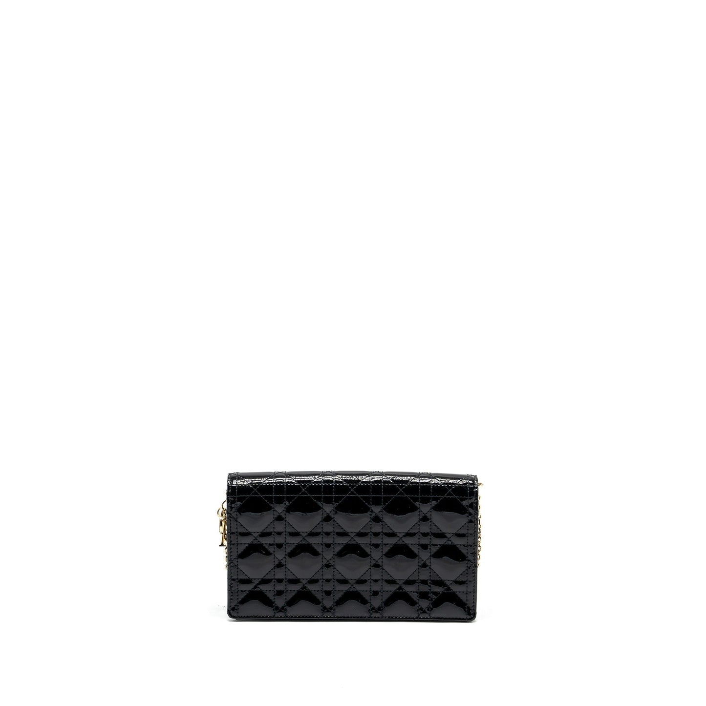 Luxury Dior Lady Luxury Dior Pouch Wallet on Chain Patent Black LGHW