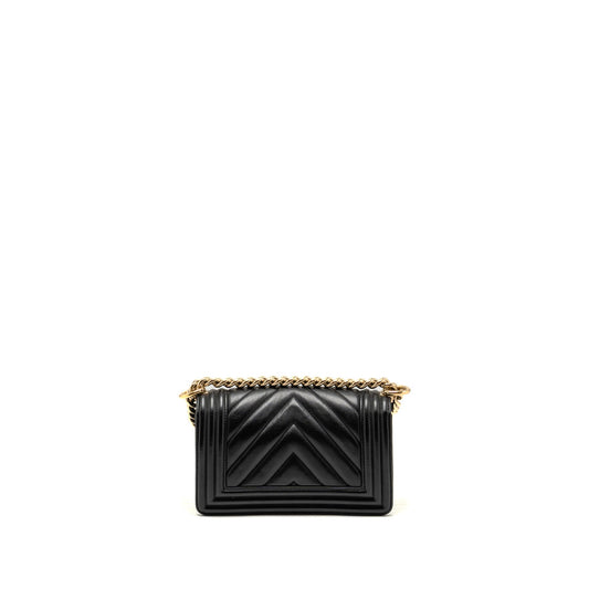 Chanel Small Chevron Boy Bag Lambskin Black LGHW